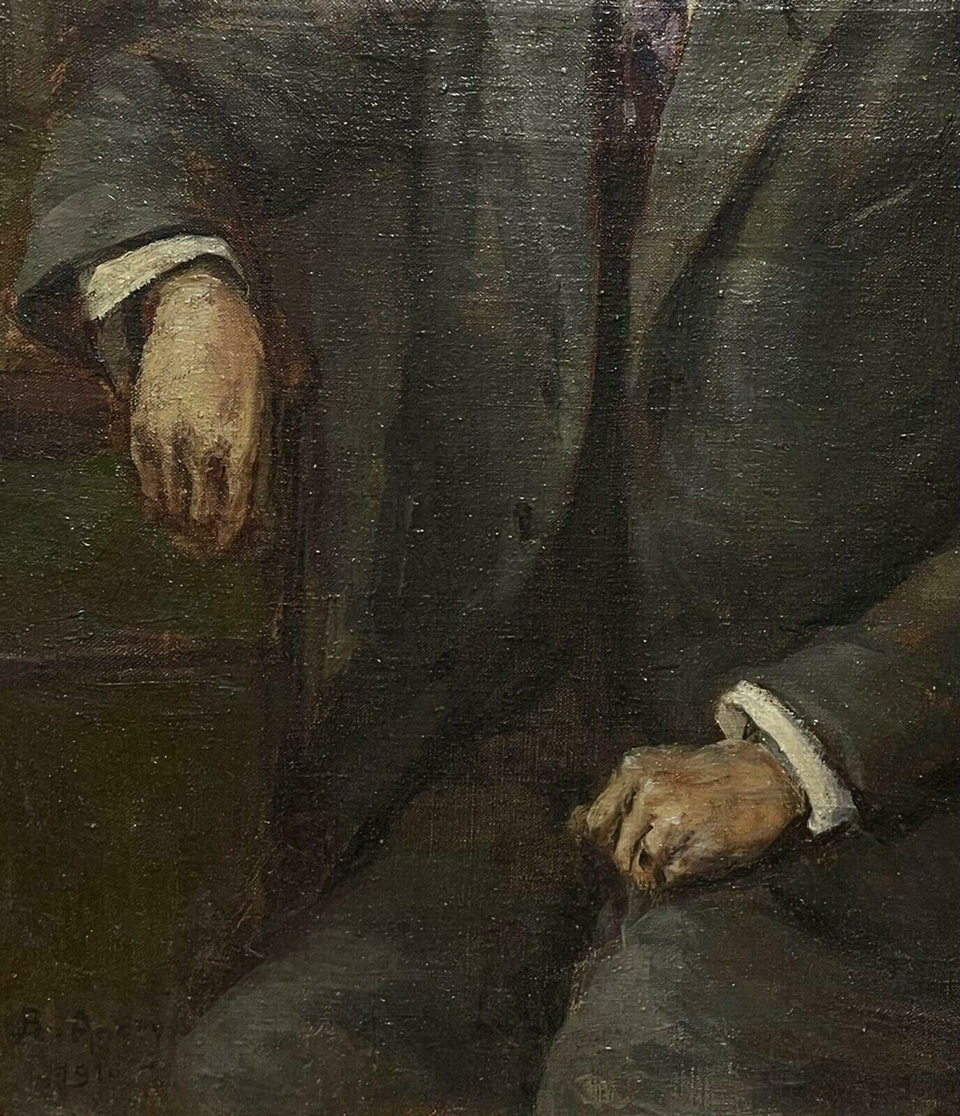 Antique Frenchsigned French Impressionist Oil Painting Portrait Of A Man Seated In Libraryc. 1910 photo Art