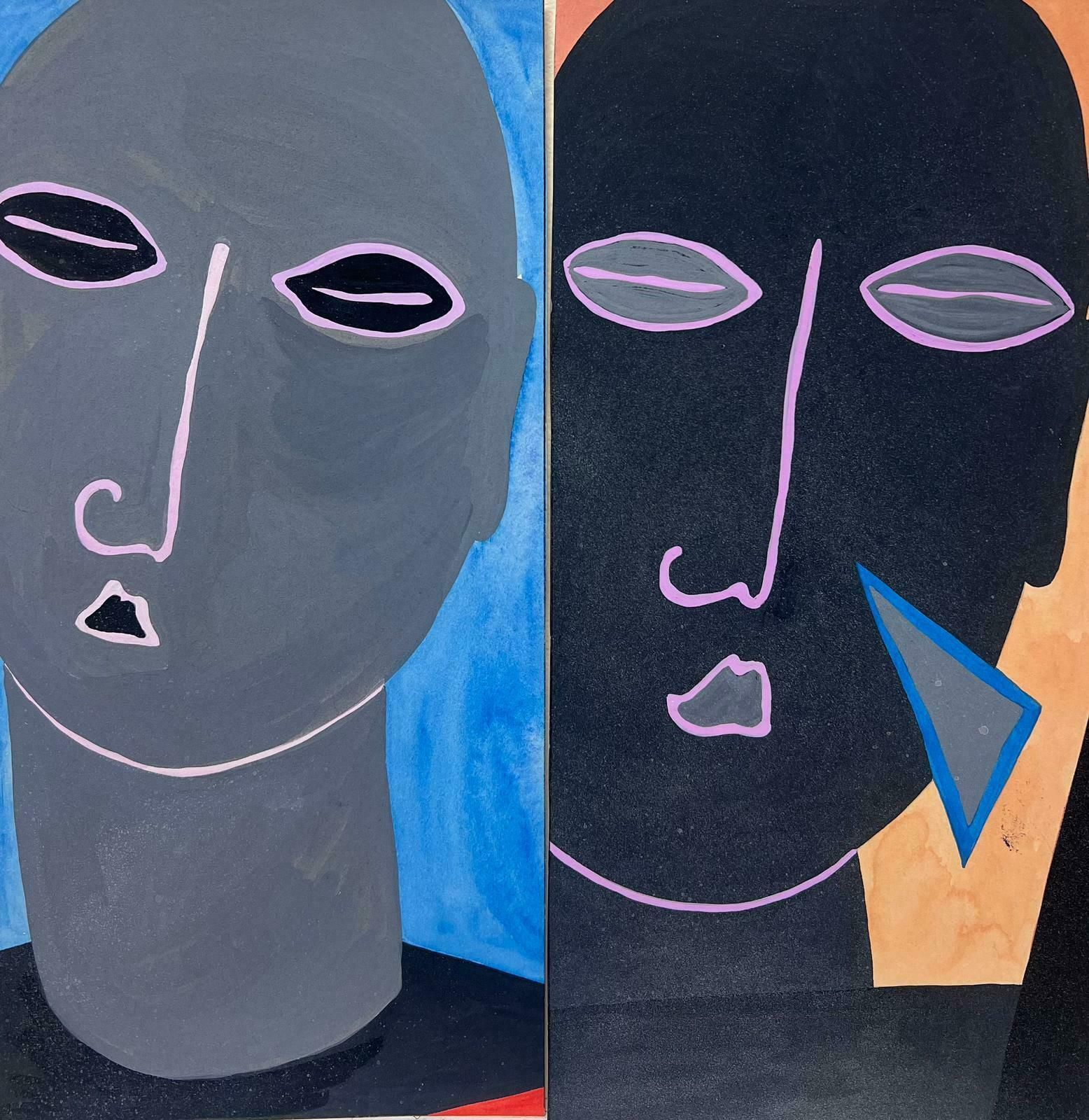 Sally Vaughancontemporary British Abstract Original Paintings 2 X Figure Portraits1990