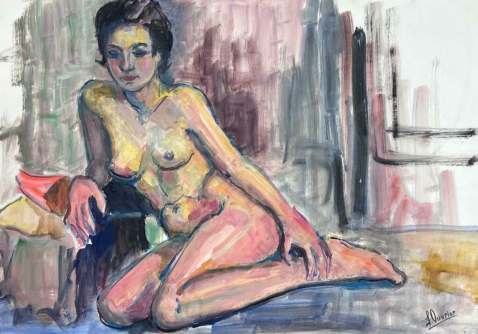 French Modernistreclining Nude Lady Model 1970's French Modernist Painting Provence Collection1970's photo furniture