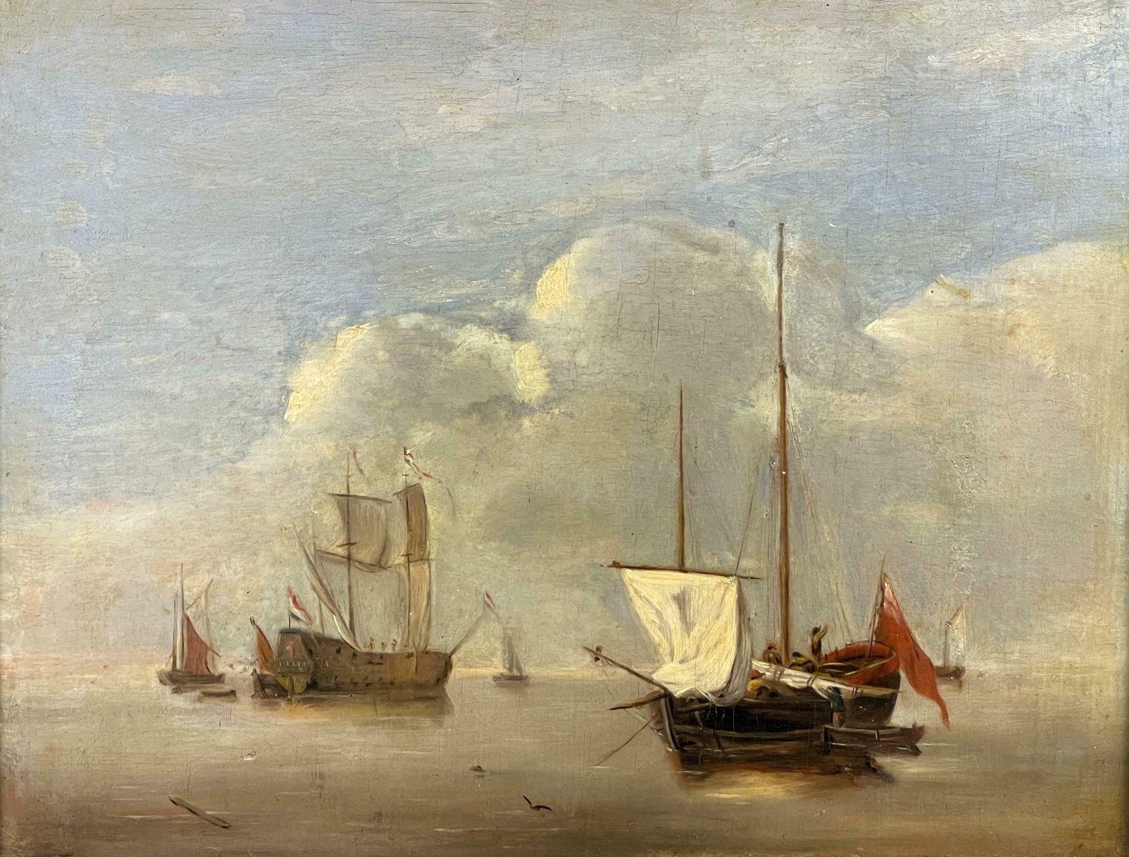 Dutch 18thshipping In Calm Waters, 18th Century Dutch Oil On Wood Panel, Man O War18th Century photo vinterior