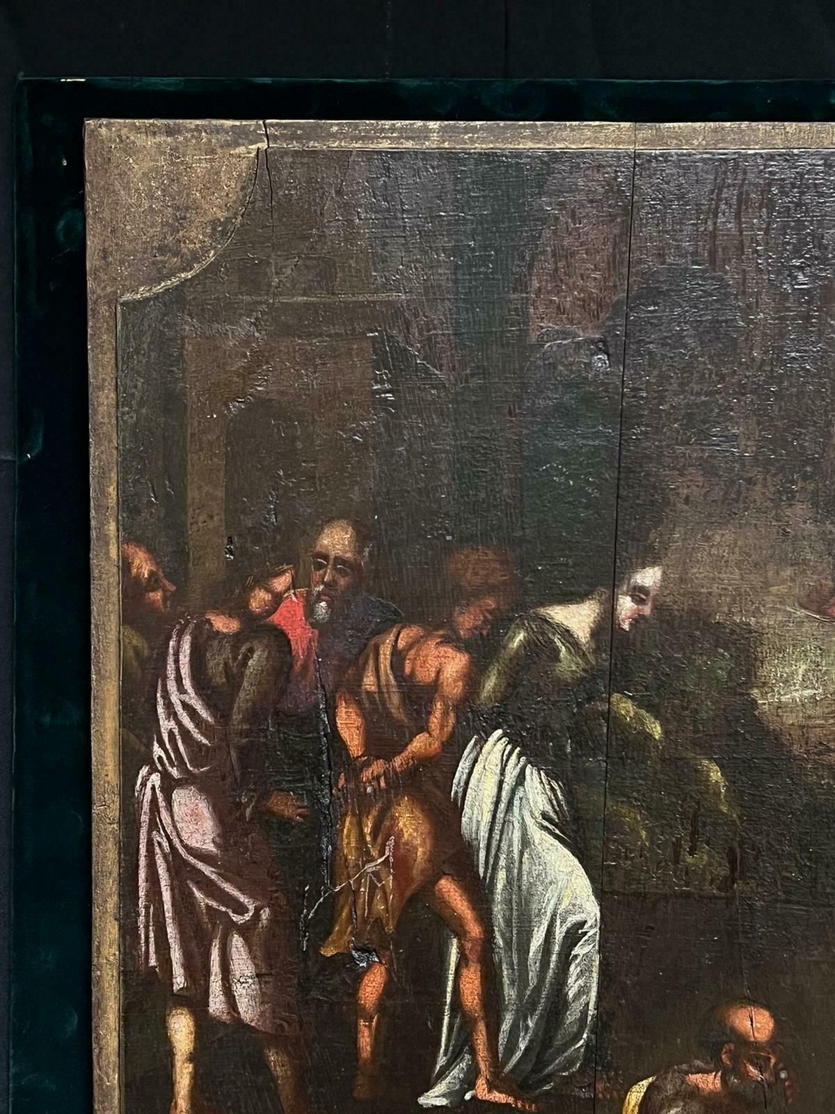 Dutch 17th Centurylarge 17th Century Dutch Old Master Oil Painting On Wood Panel Biblical Scene photo Art