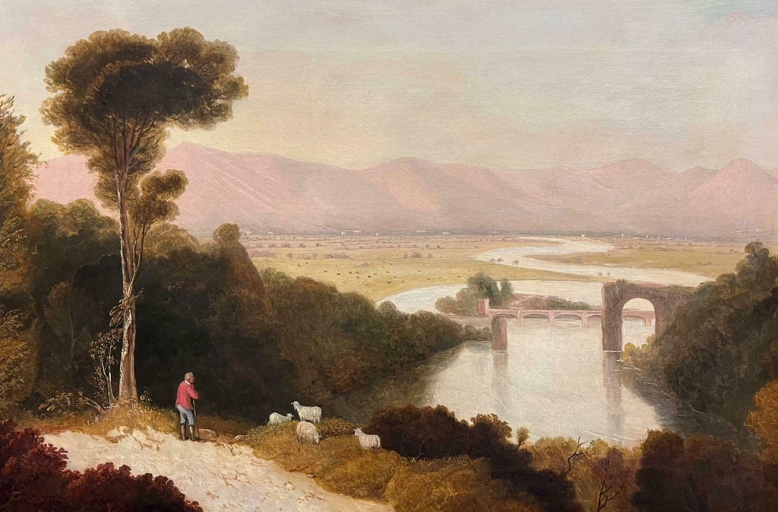 Very Large Early 19th Century Landscape Oil Painting Figures Far Reaching Views photo for sale
