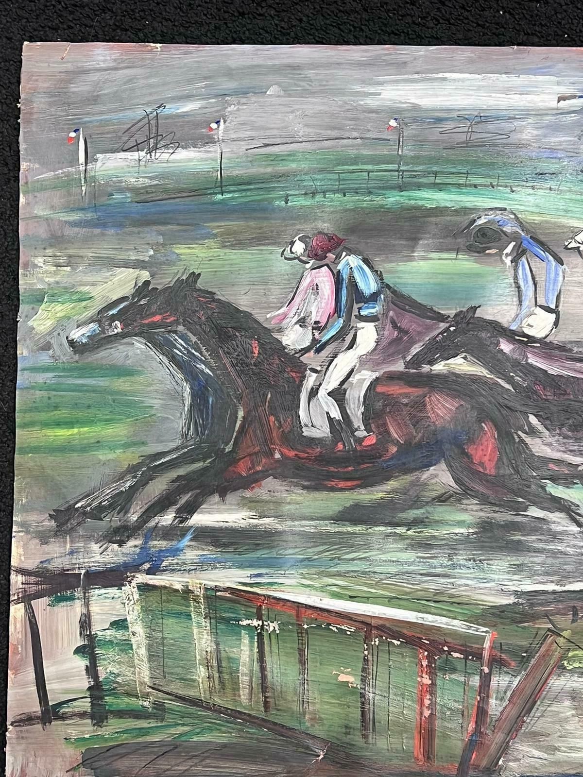 French Mid Century Large Mid Century French Expressionist Signed Oil Horse Racing Scene1950's photo vinterior