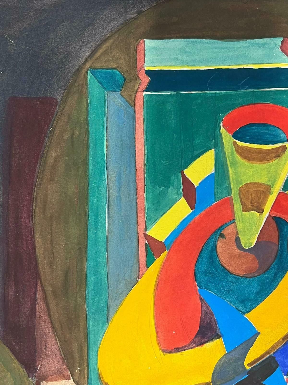 Guy Nicod 1970s French Abstract Composition Painting Amazing Bright Colors photo for sale
