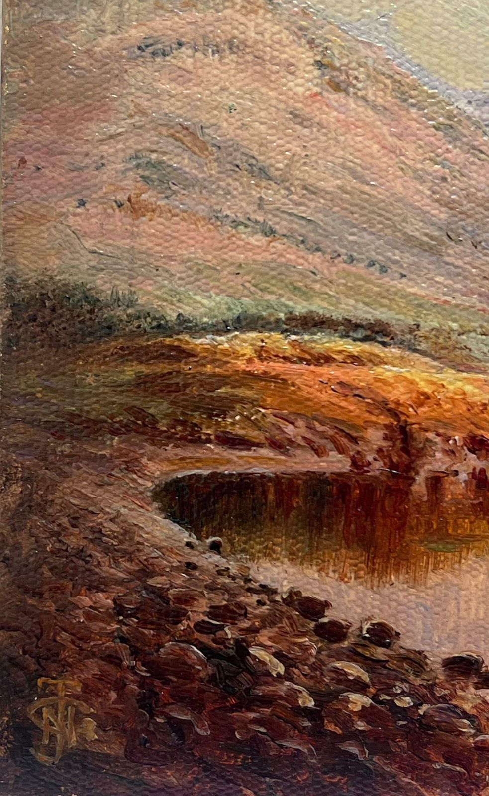 Antique Scottish Schoolscottish Highlands Loch Scene Angler In Boat Vintage British Oil Painting photo furniture