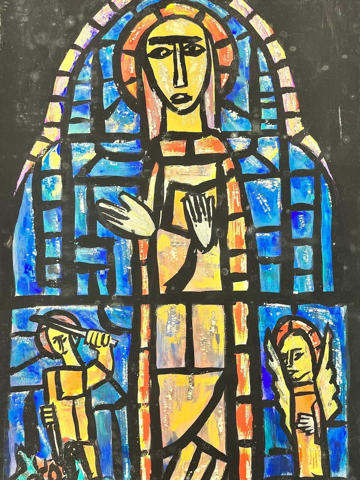 Bernard Labbe1950's Modernist/ Cubist Painting   Abstract Church Stained Glass Window1950's photo furniture