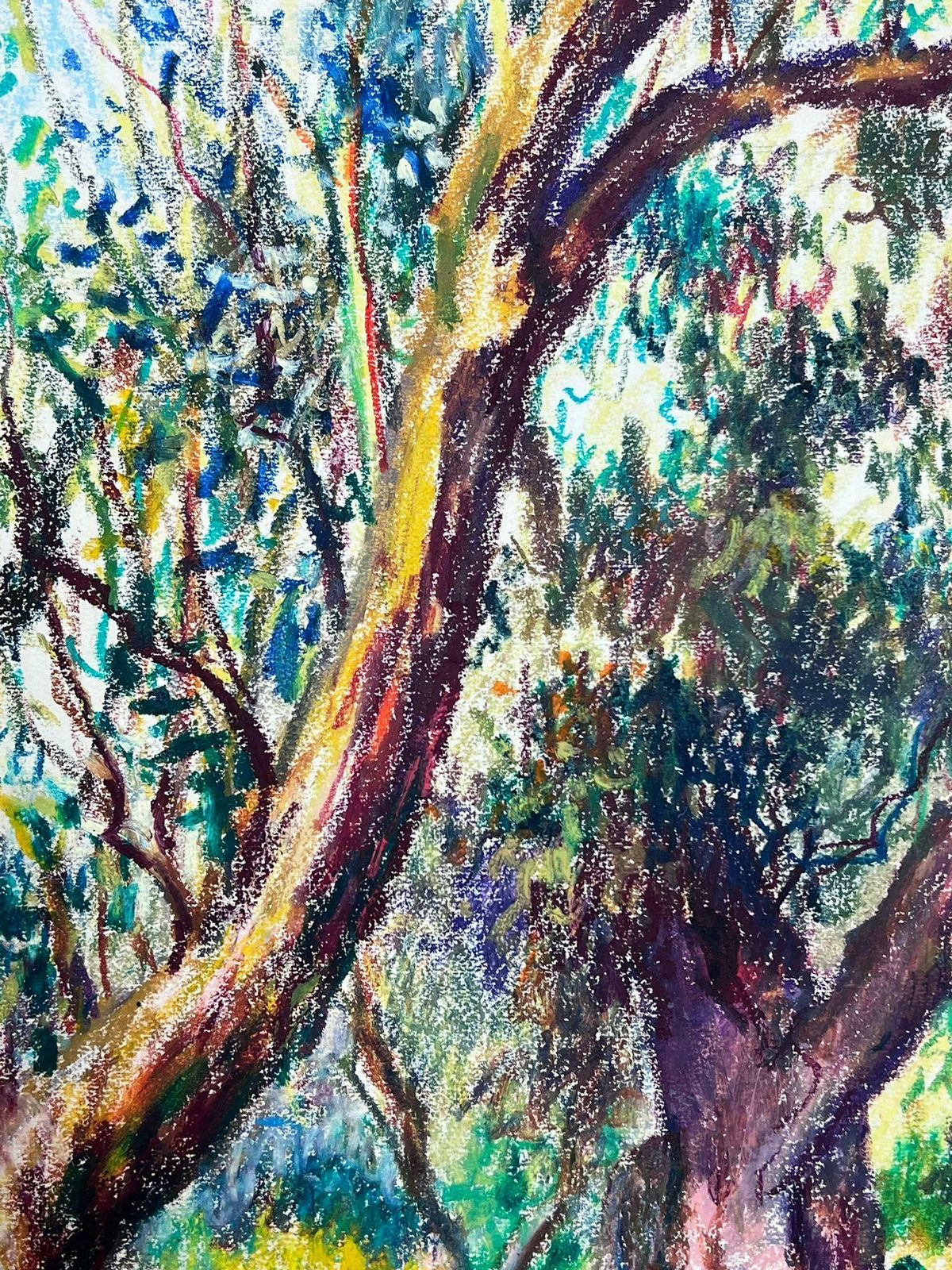Josine Vignon1970's French Impressionist Pastel Garden Bench In The Summer Tree Garden1977 photo furniture