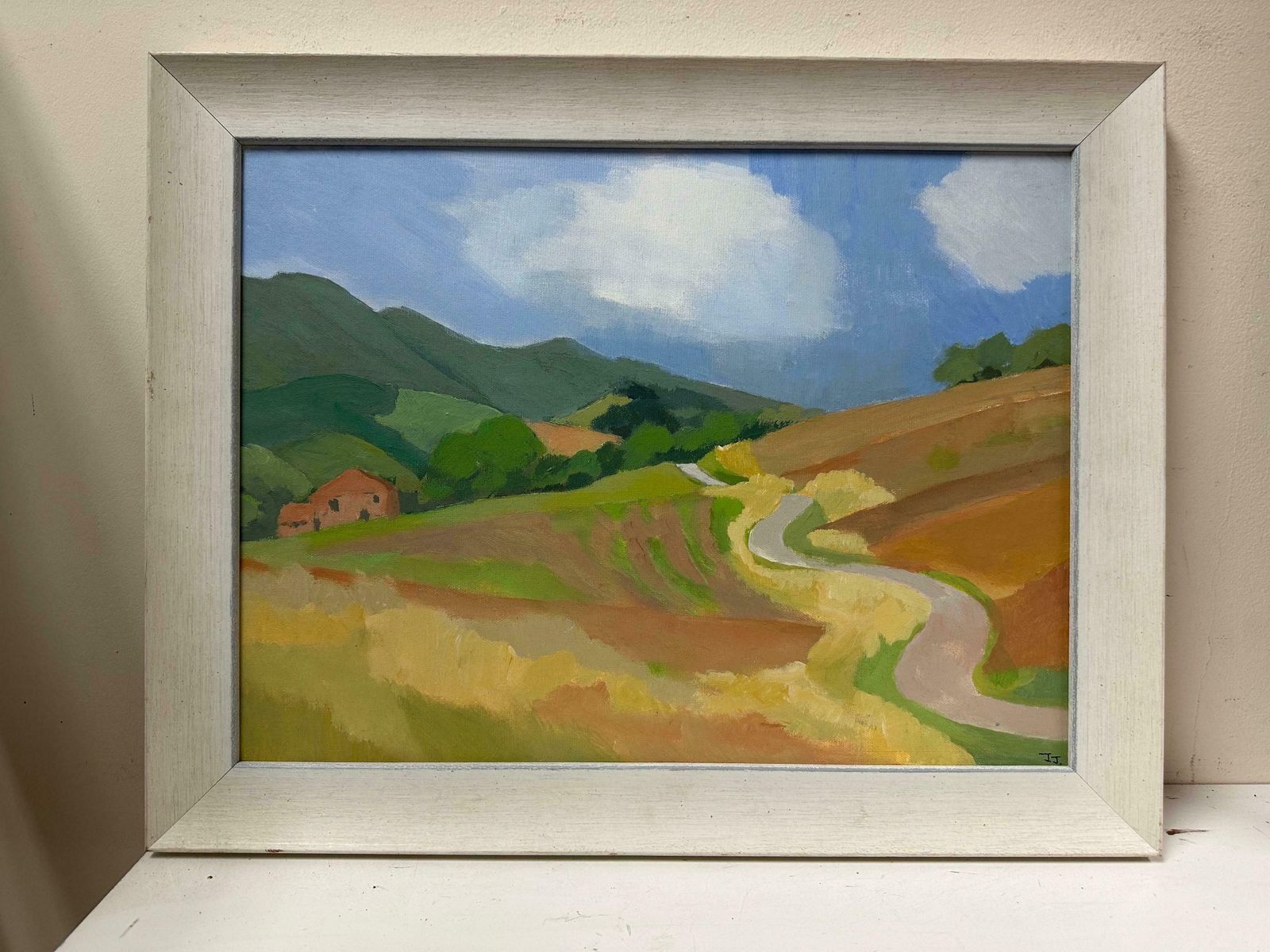 Jill Jacksonbeautiful British Modernist Oil Painting   Soft Green Landscape & Trees photo furniture