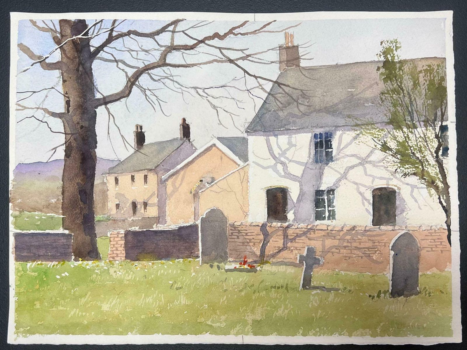 Anthony Averyfine British Original Impressionist Watercolor Small Village Church Graveyard photo furniture