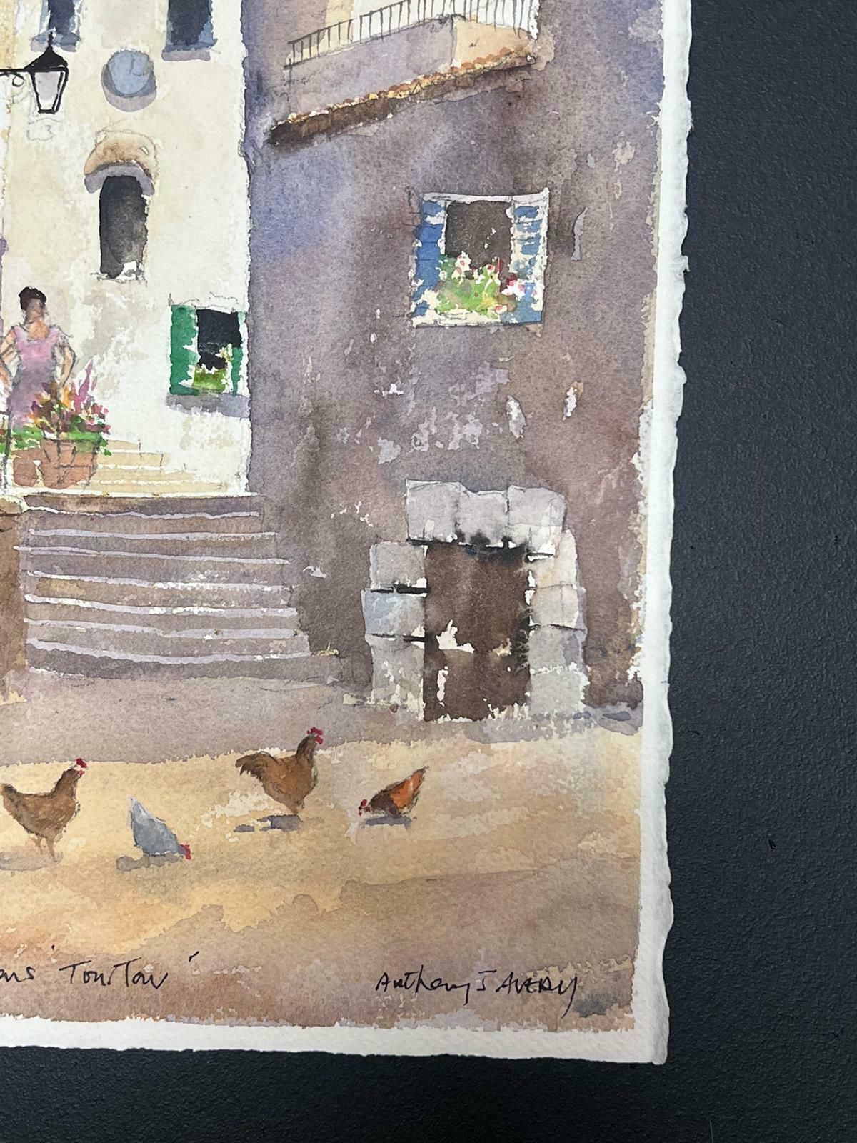 Anthony Averybritish Original Impressionist Watercolor Chickens In A Summer's Day Courtyard photo Art