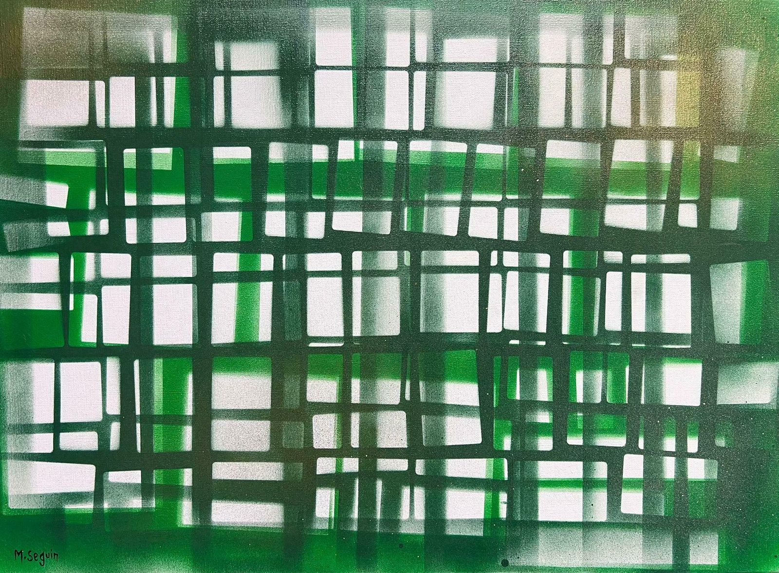 Michel Seguinlarge French Abstract Expressionist Painting Contemporary Green Squares
