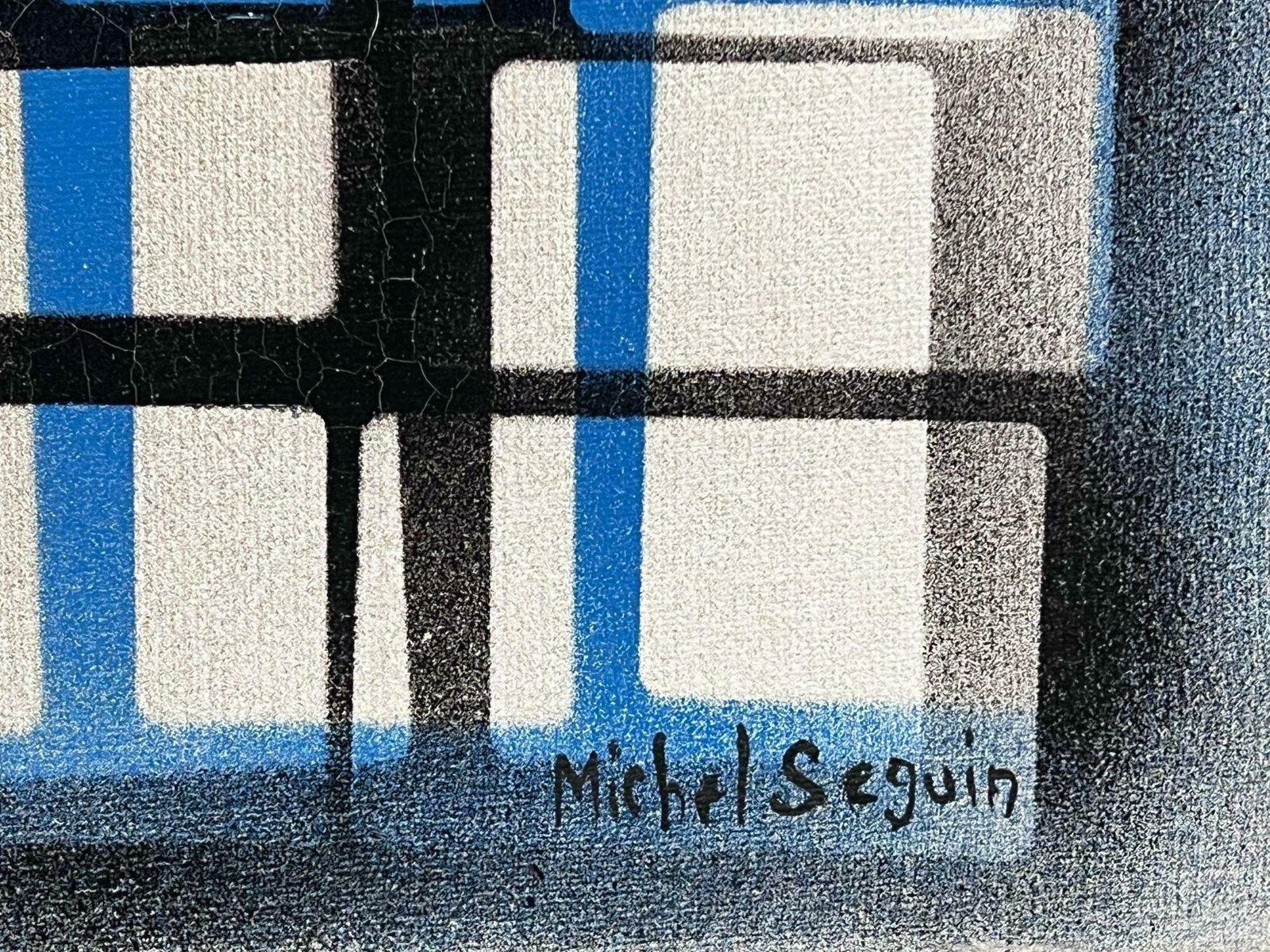 Michel Seguinlarge French Abstract Expressionist Painting Contemporary Black Blue Squares photo for sale