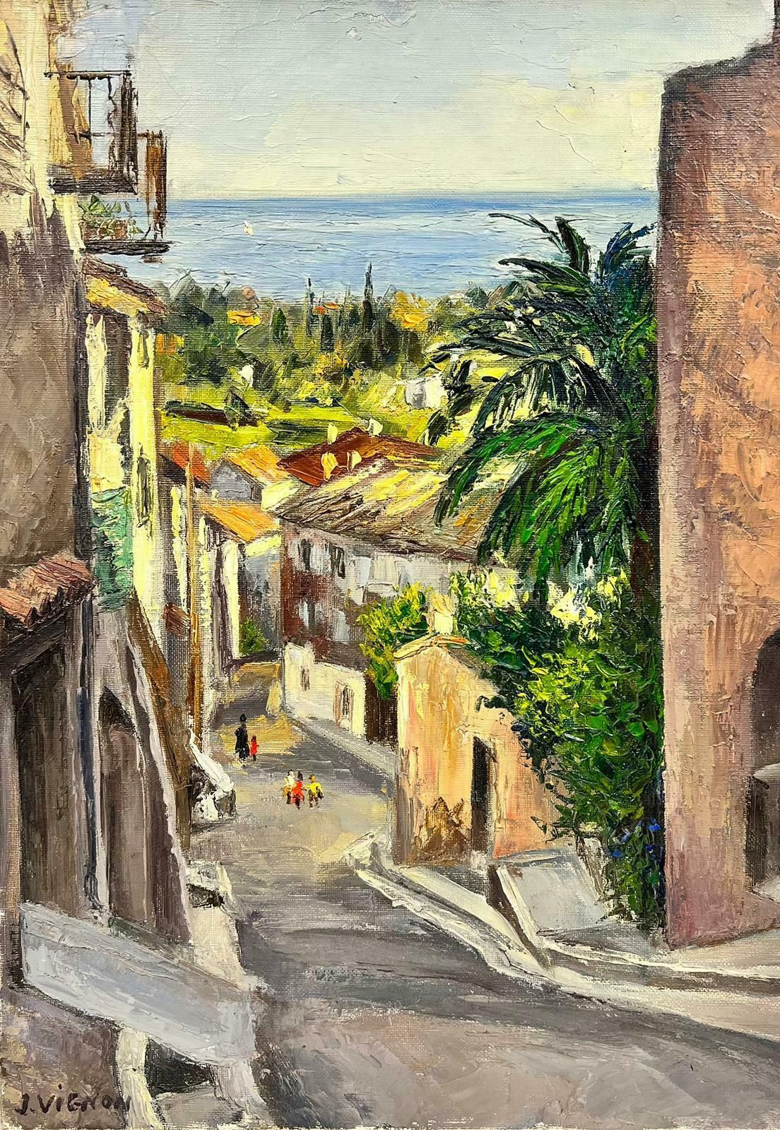 Josine Vignoncagnes Sur Mer 1960's French Post Impressionist Signed Oil Coastal View & Town1960's