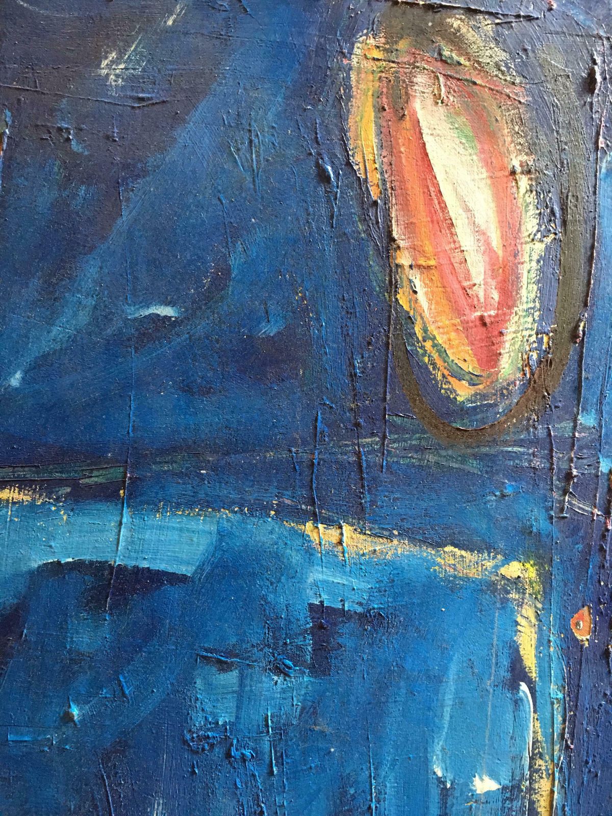 Unknowndeep Blue Figures, Large French Expressionist Original Oil Painting C.1980s photo 1231.0