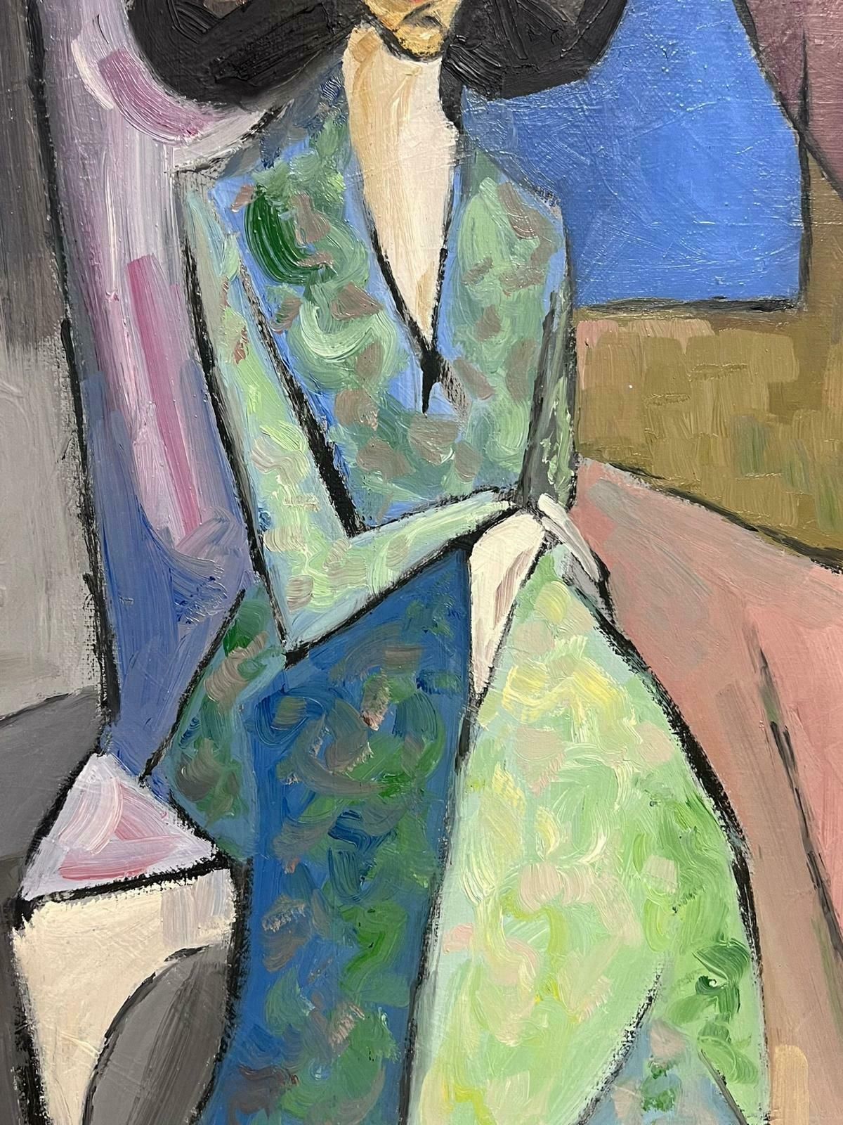 Paul Louis Bolot (French 1918 2003)1980's French Cubist Modernist Signed Oil Painting Fashionable Lady In Interior20th Century photo 1128.0
