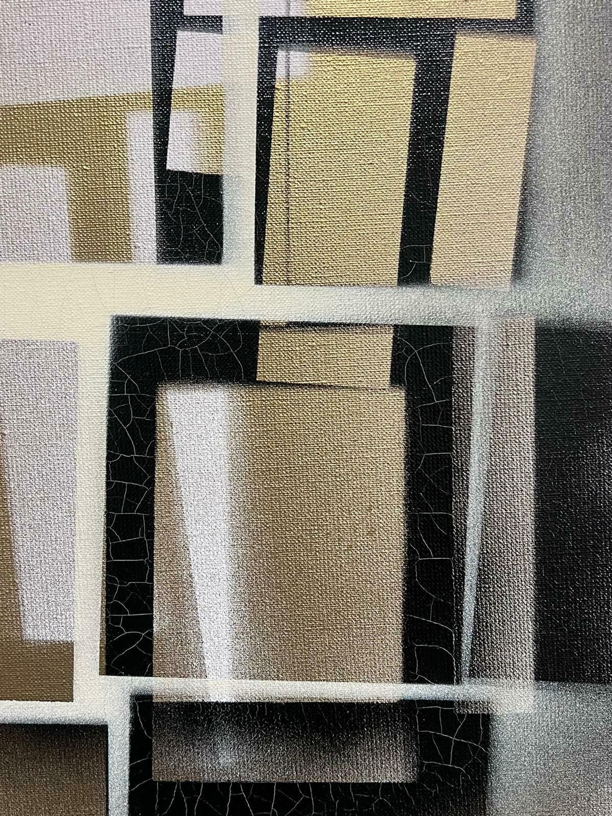 Michel Seguinlarge French Abstract Expressionist Painting Contemporary Gold & Cream And Black photo for sale