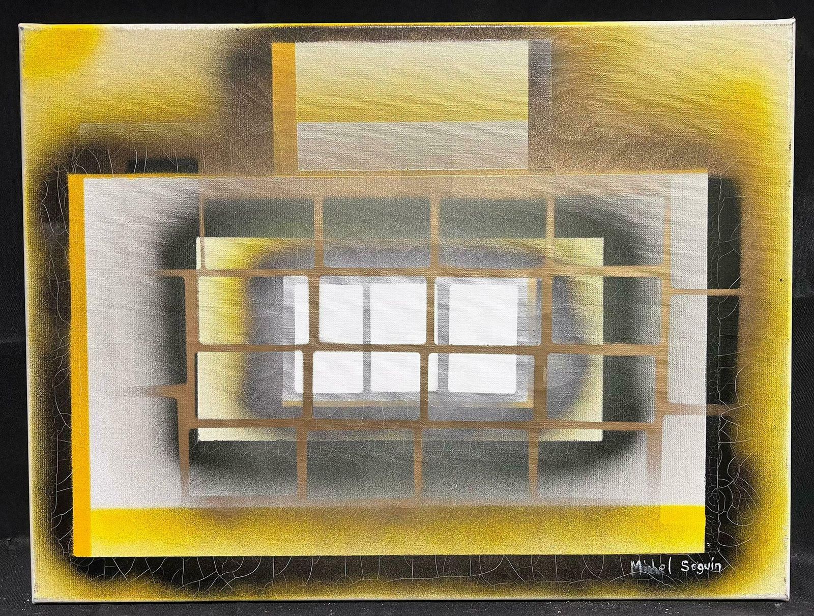 Michel Seguinlarge French Abstract Contemporary Painting Black And Yellow Squares photo vinterior