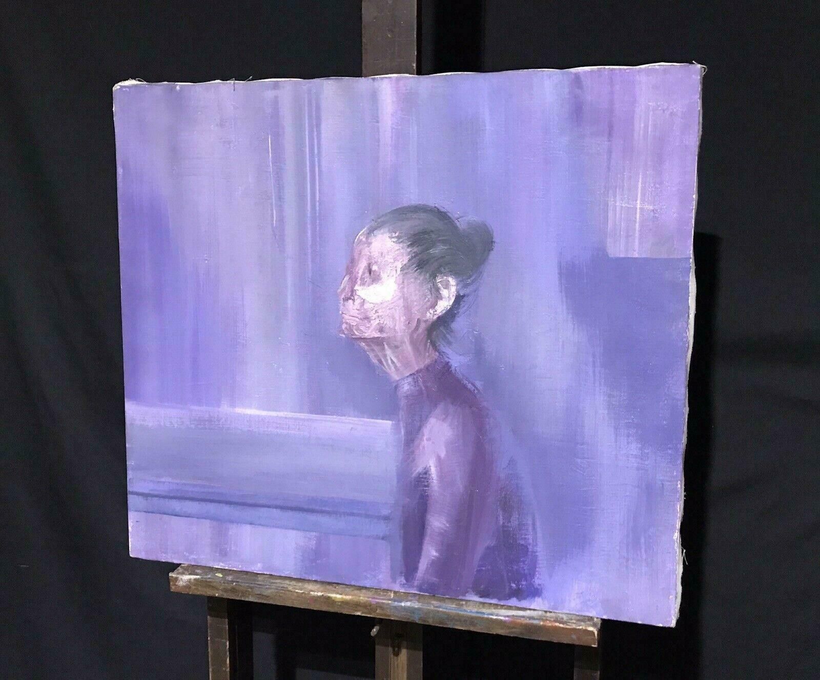 Unknownlarge French Oil Expressionist Abstract Portrait Of Woman   Lilac Purple Colours photo furniture