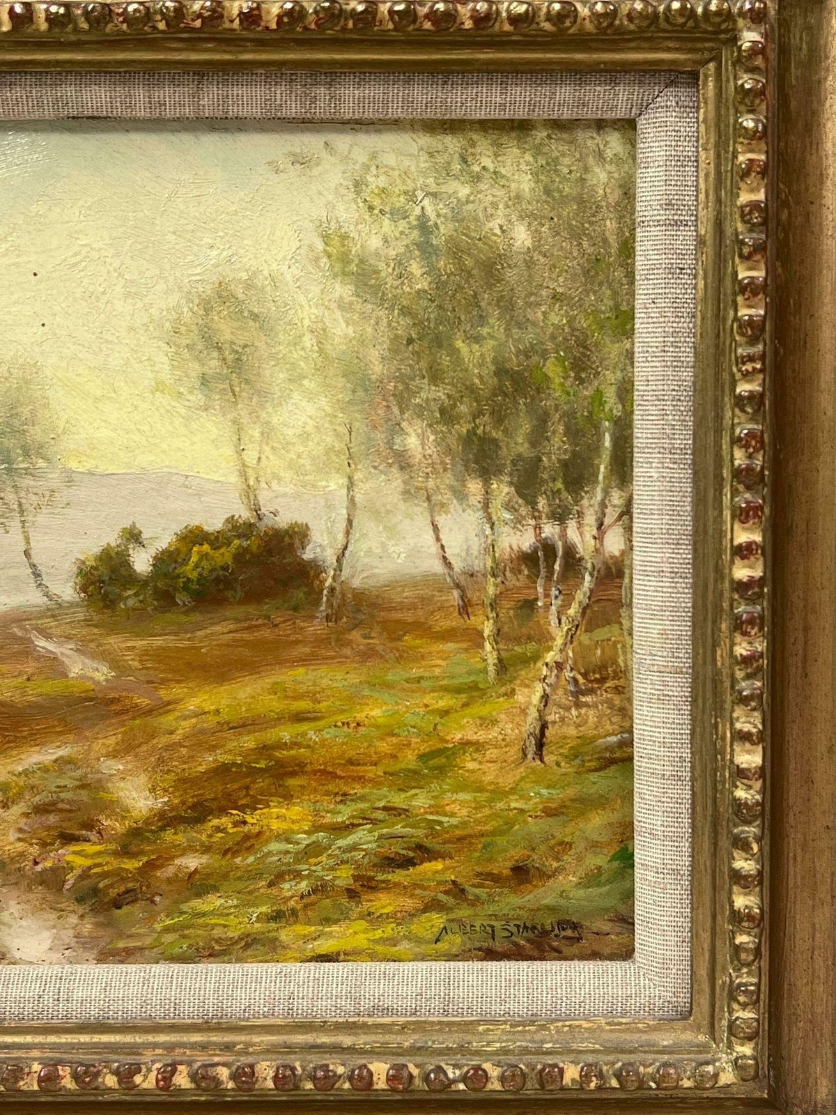 English Antique Oil Golden English Landscape Signed Oil Painting Antique Original In Gilt Frame photo 1026.0
