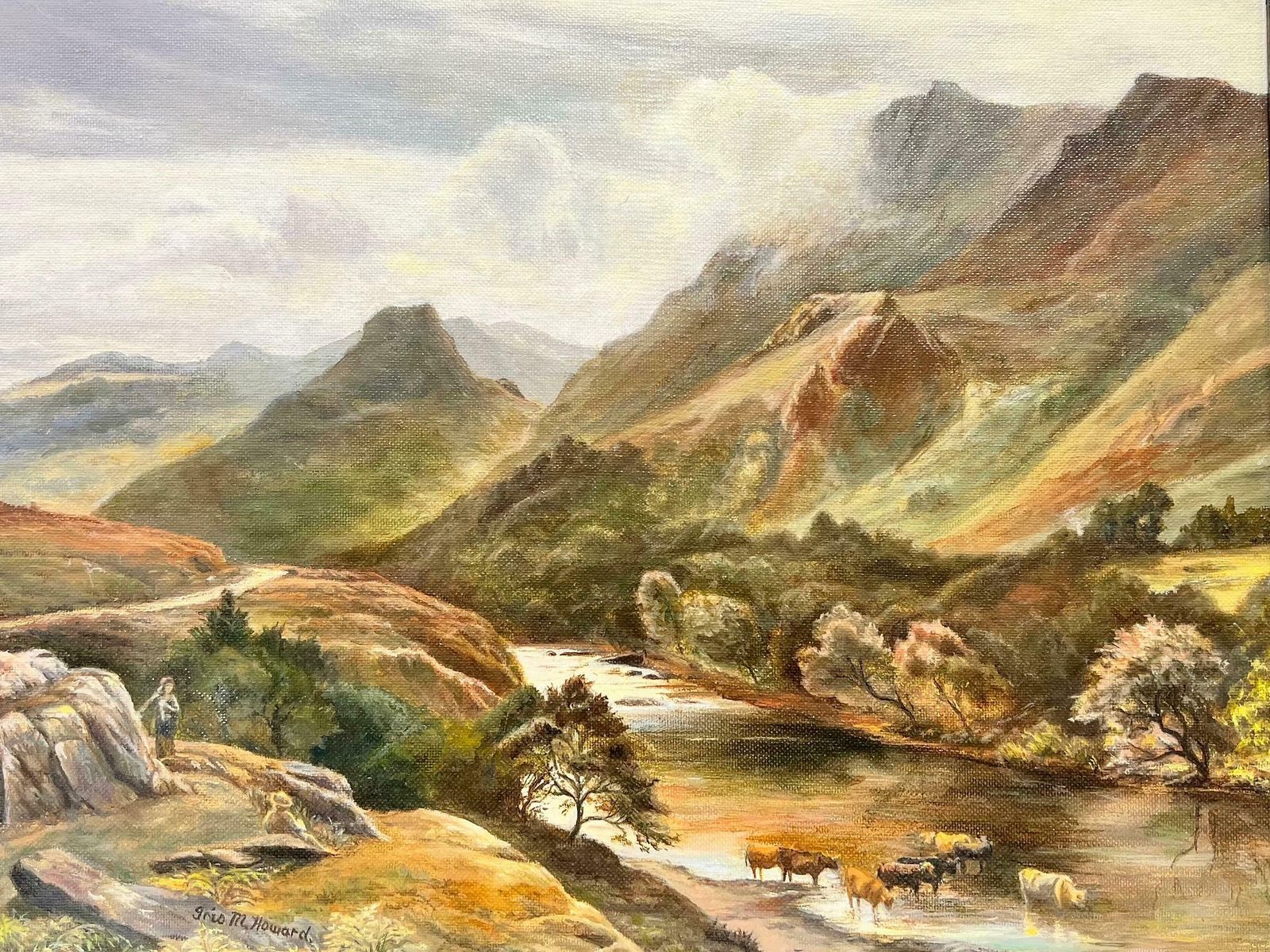 English Schoolbeautiful English Signed Oil Painting Majestic Hills Lake District Landscape