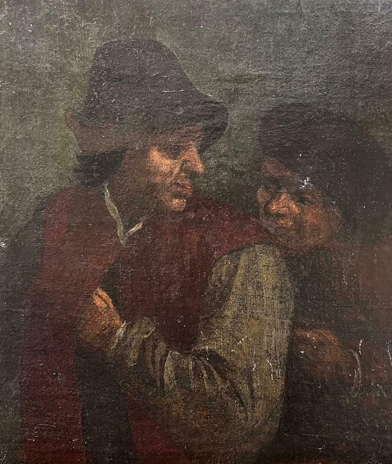 Fine 17th Century Dutch Old Master Oil Painting Two Topers In Deep Conversation