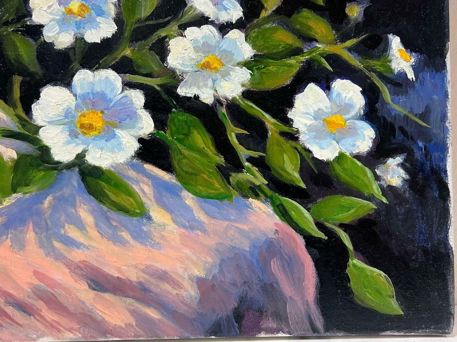 Georges Bordonovecontemporary French Impressionist Oil White Flowers On Rocky Ledge photo Art