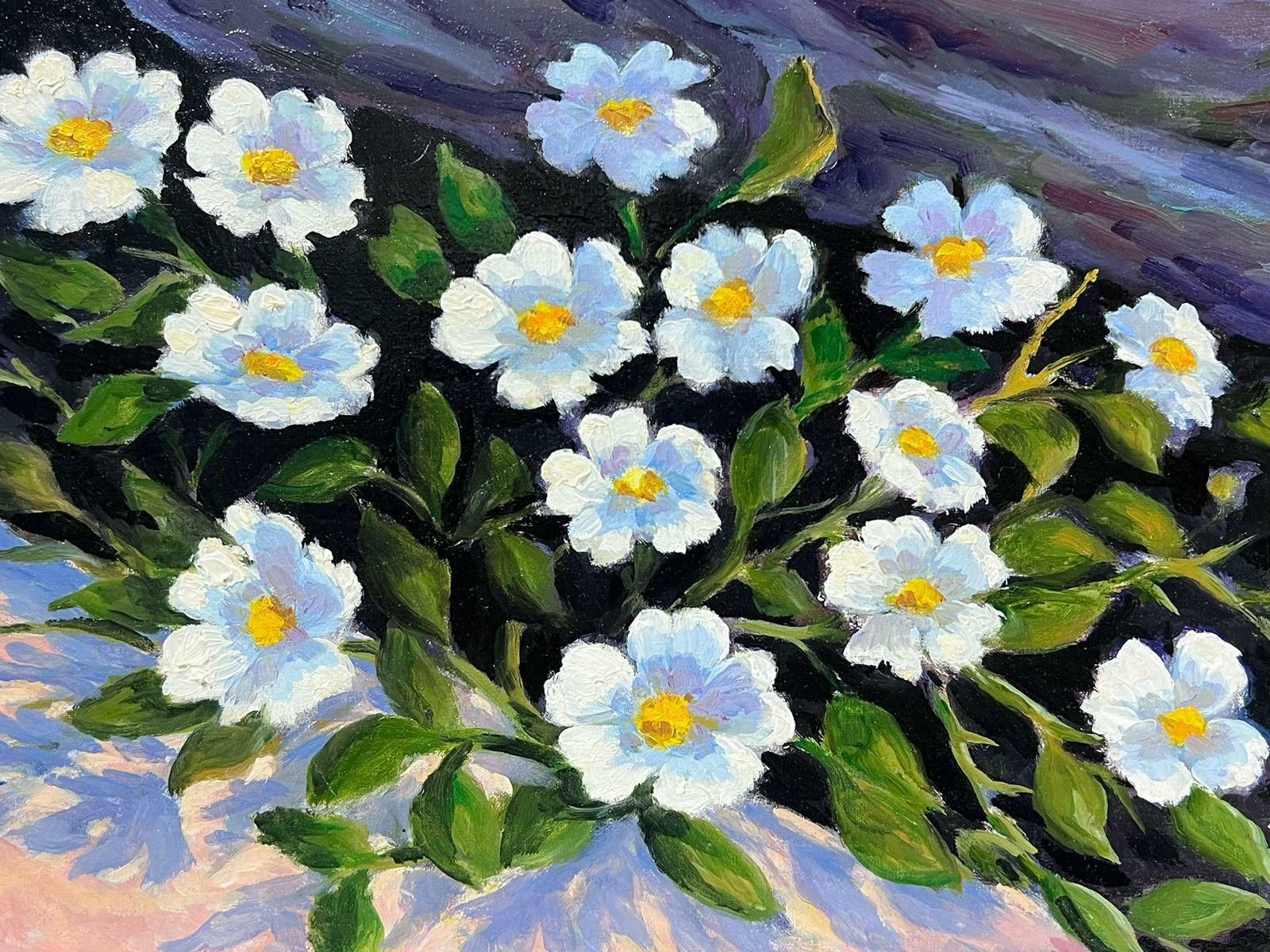 Georges Bordonovecontemporary French Impressionist Oil White Flowers On Rocky Ledge photo 822.0
