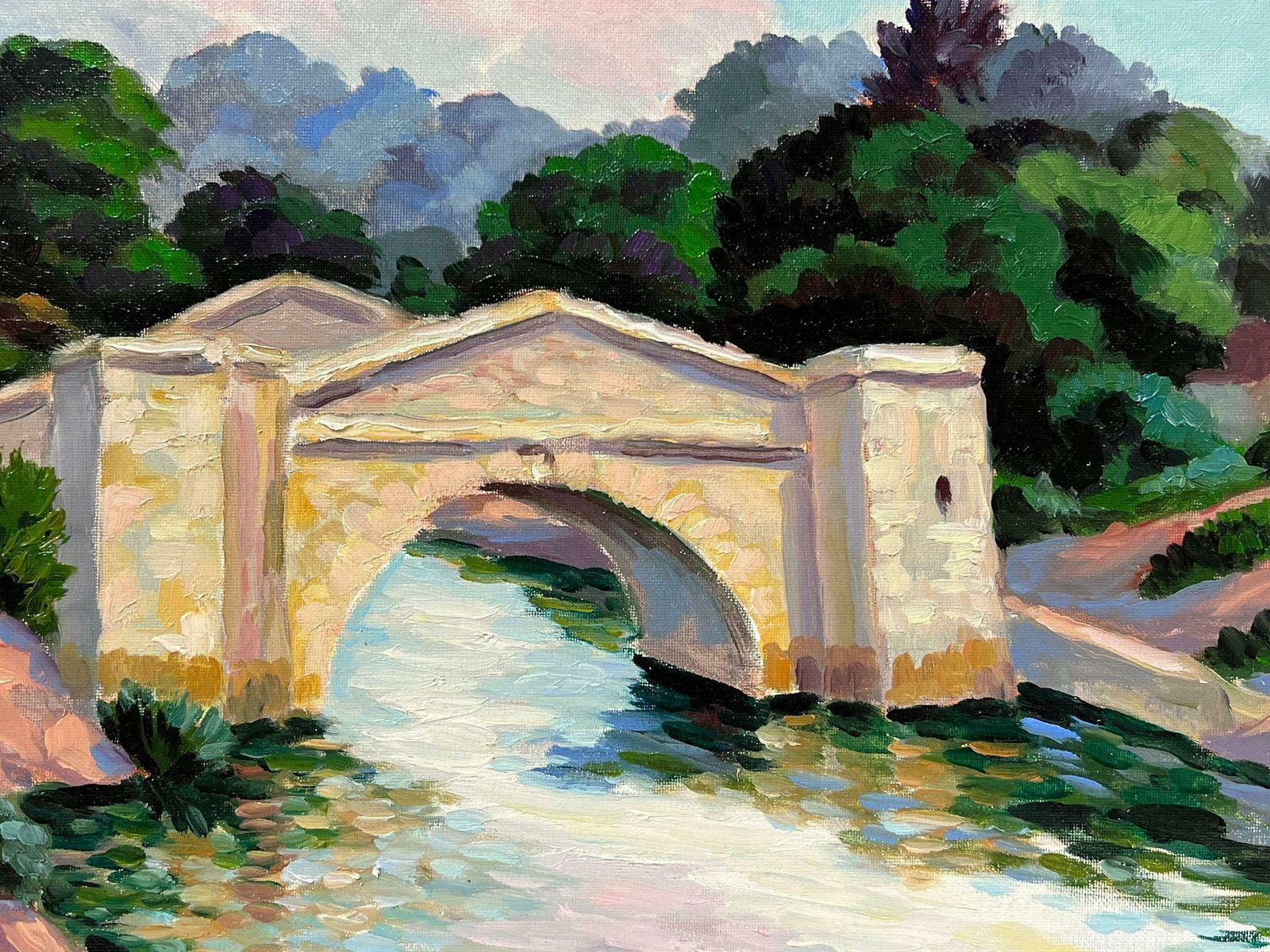 Georges Bordonovecontemporary French Impressionist Oil River With Stone Bridge South Of France photo vinterior