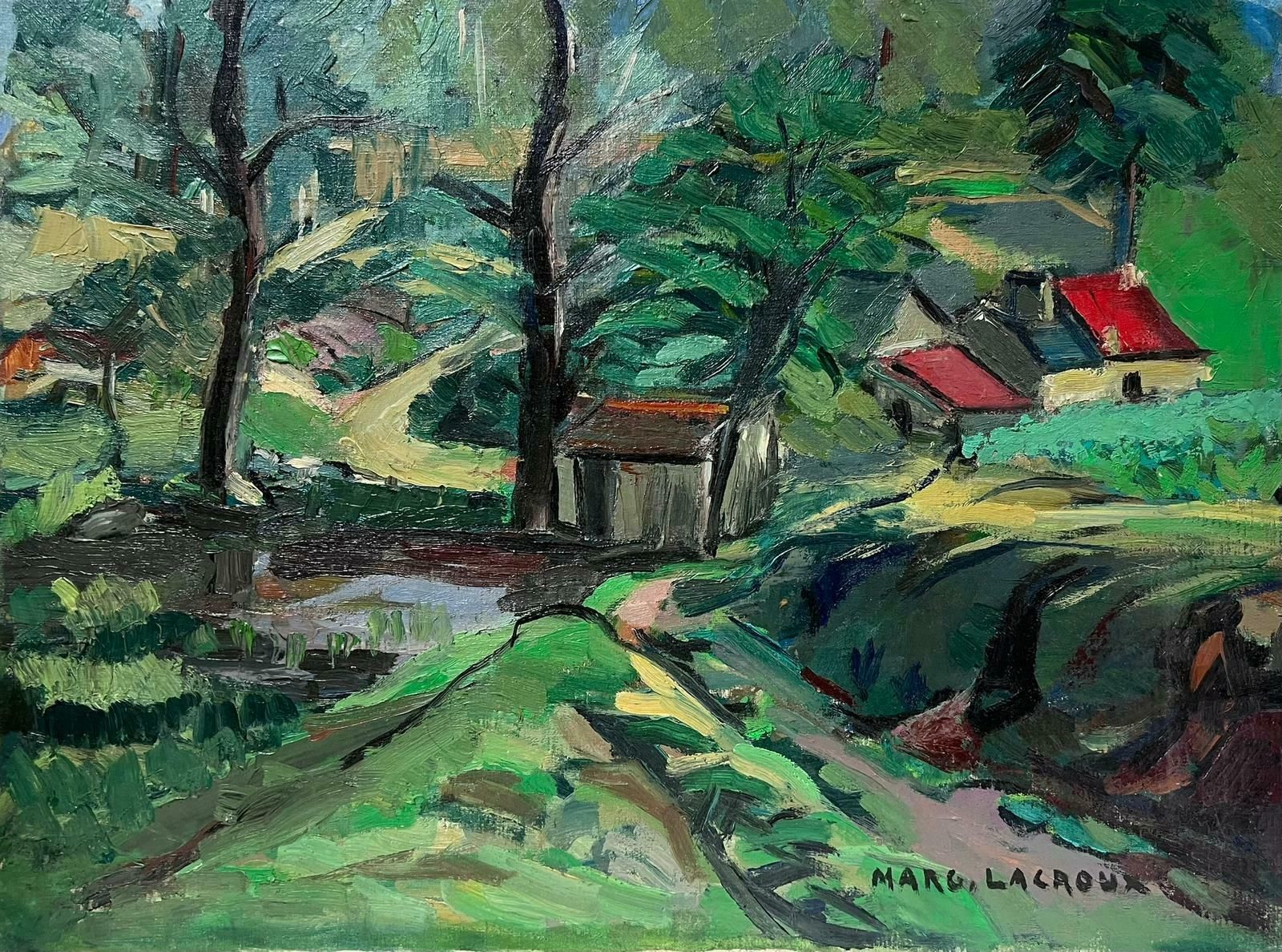 Marguerite Lacrouxmid 20th Century French Modernist Signed Oil House In Green Wooded Landscape