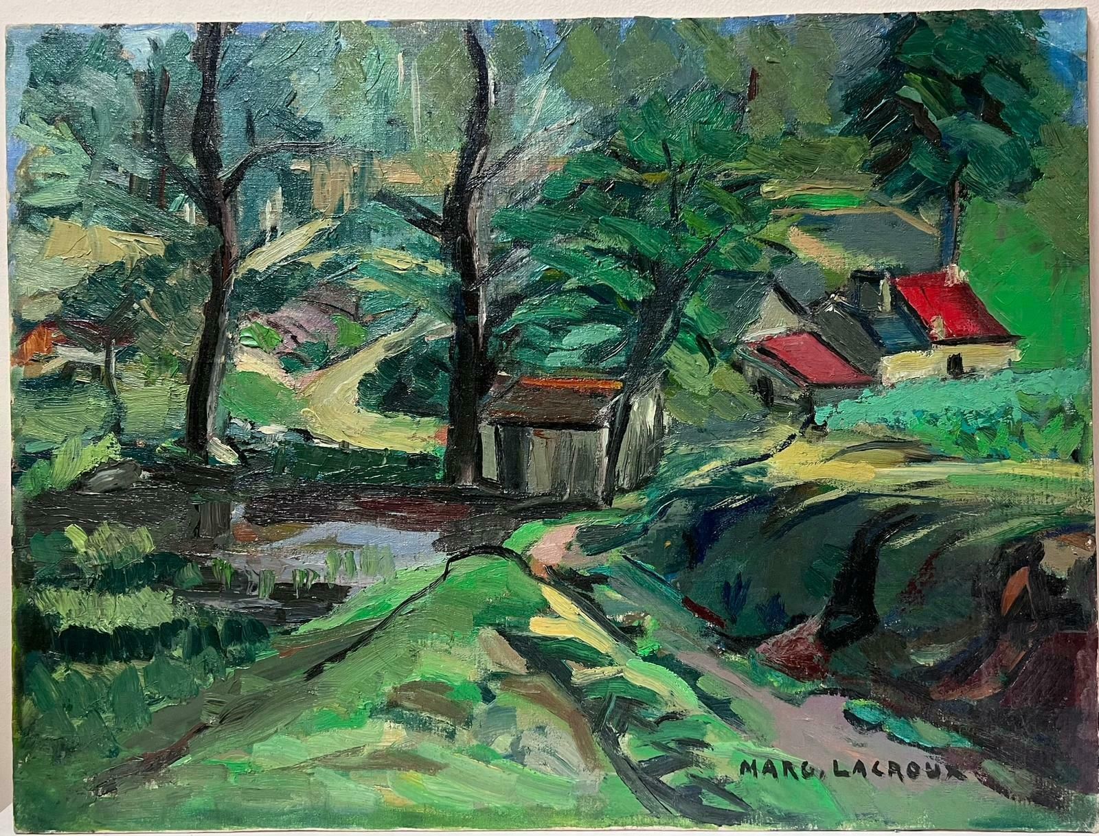 Marguerite Lacrouxmid 20th Century French Modernist Signed Oil House In Green Wooded Landscape photo furniture