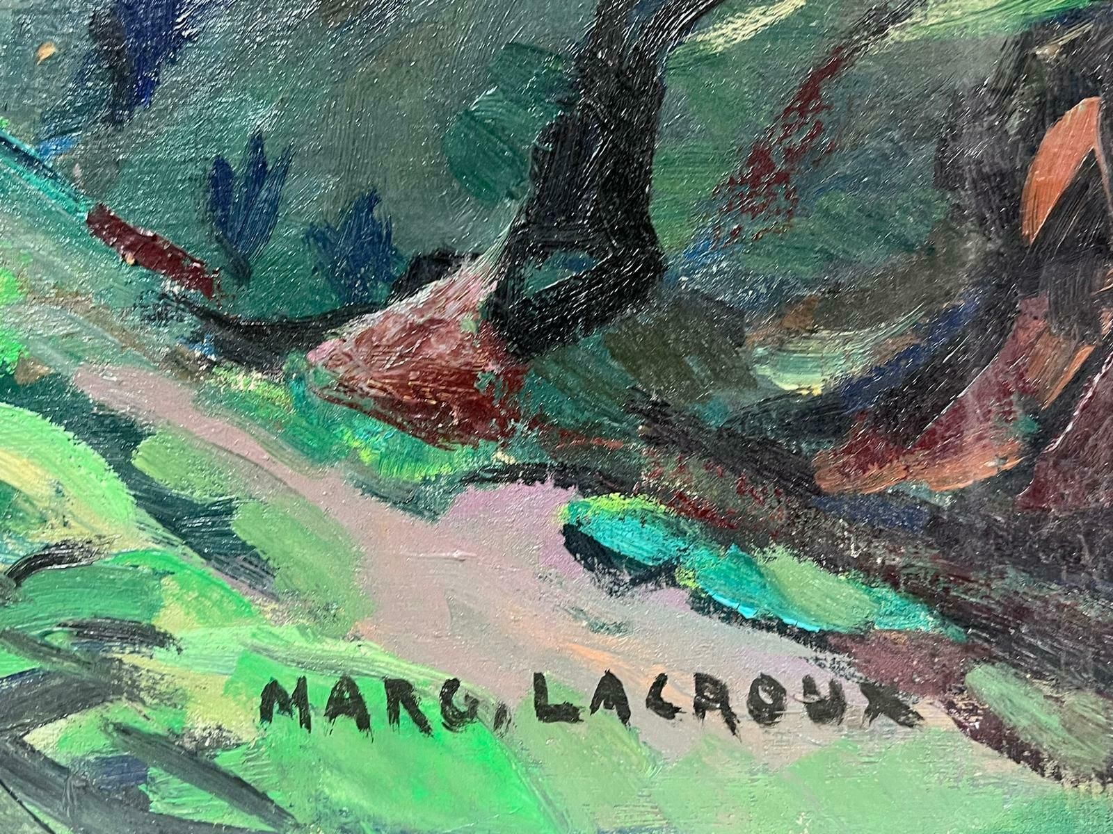 Marguerite Lacrouxmid 20th Century French Modernist Signed Oil House In Green Wooded Landscape photo for sale