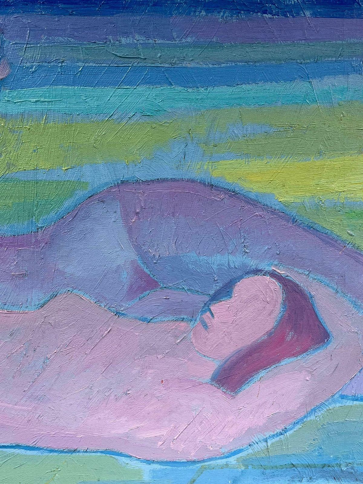 French Modernistsigned 20th Century French Modernist Oil Painting Naked Woman On Beach photo Art