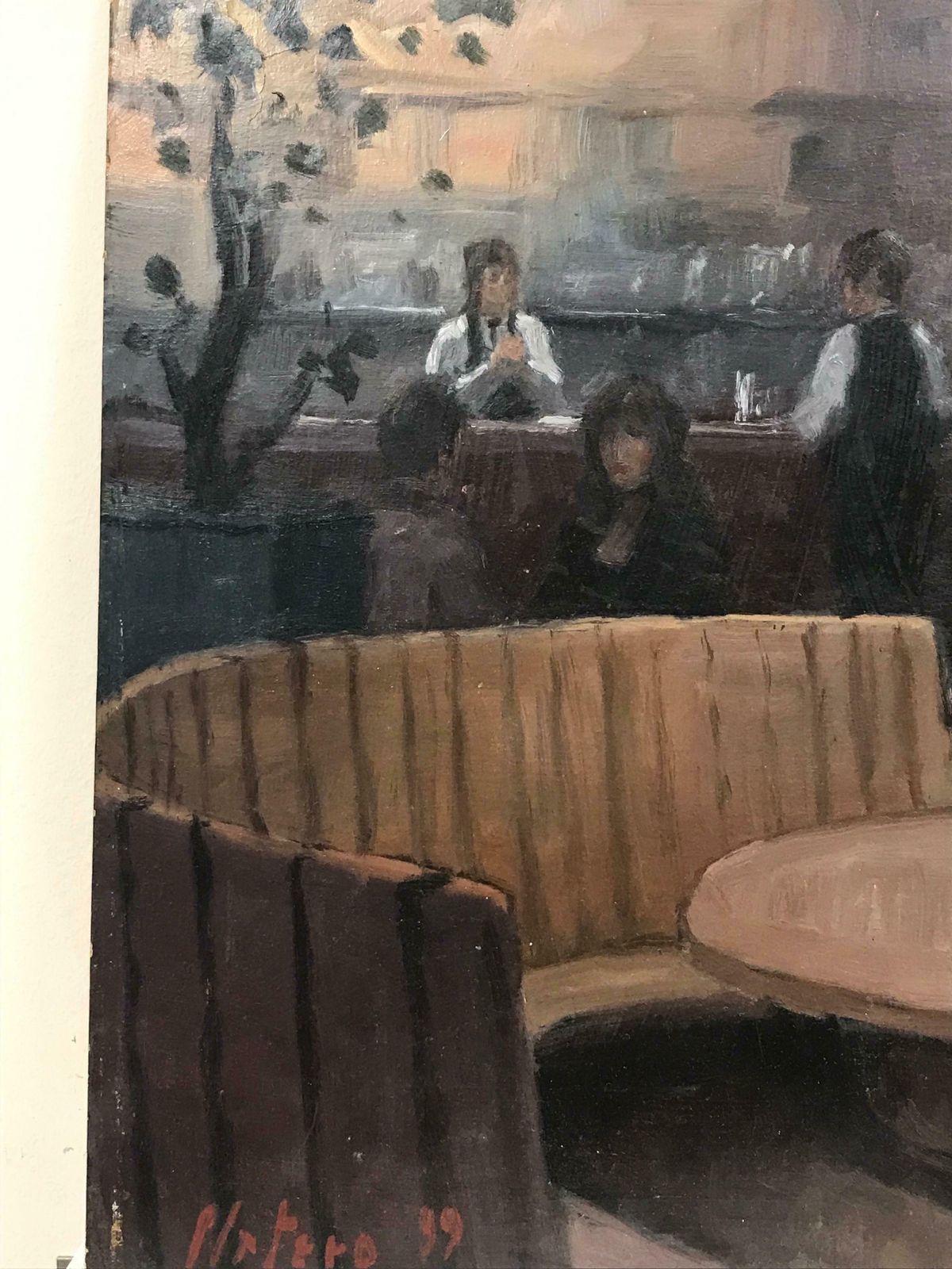 French Schoolrestaurant Bistro Bar Interior With Figures Drinking, Signed French Oil Paintingc. 1999 photo 1000.0