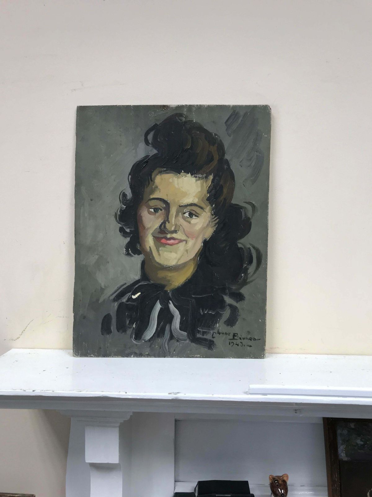 Claude Benard19400's French Impressionist Signed Oil Portrait Of Lady With Brown Hair1943 photo furniture