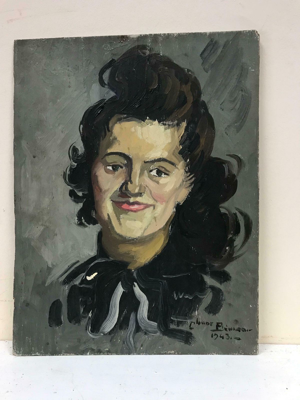 Claude Benard19400's French Impressionist Signed Oil Portrait Of Lady With Brown Hair1943 photo for sale