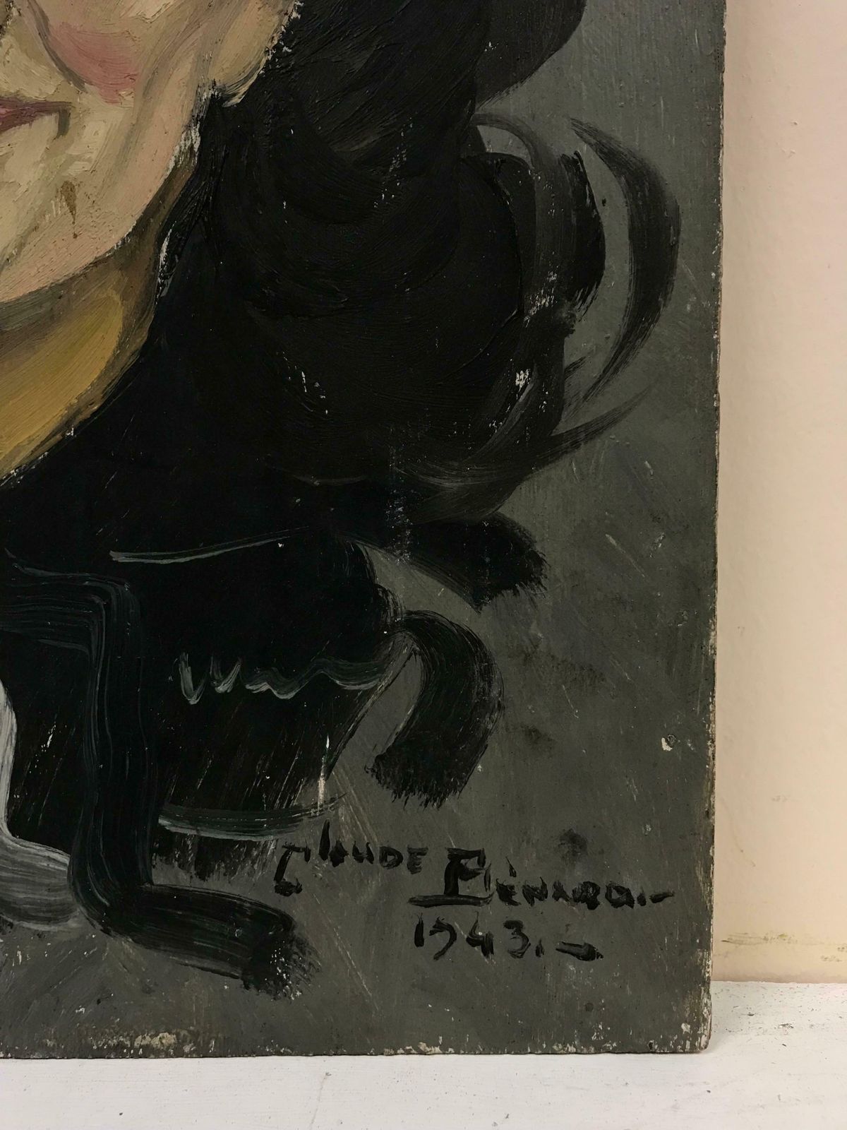 Claude Benard19400's French Impressionist Signed Oil Portrait Of Lady With Brown Hair1943 photo buy