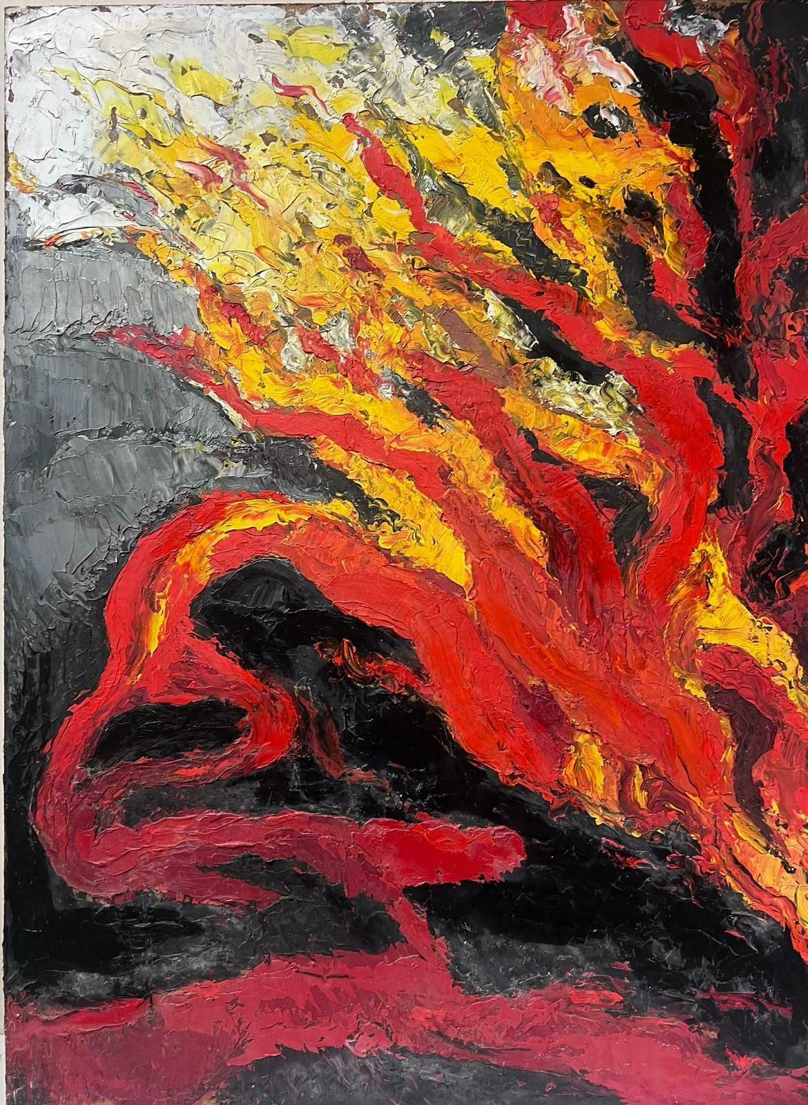 French School1970's French Expressionist Oil Painting Thick Impasto Paint Blaze Of Colors