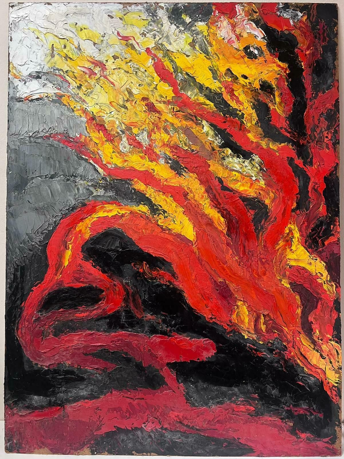 French School1970's French Expressionist Oil Painting Thick Impasto Paint Blaze Of Colors photo furniture