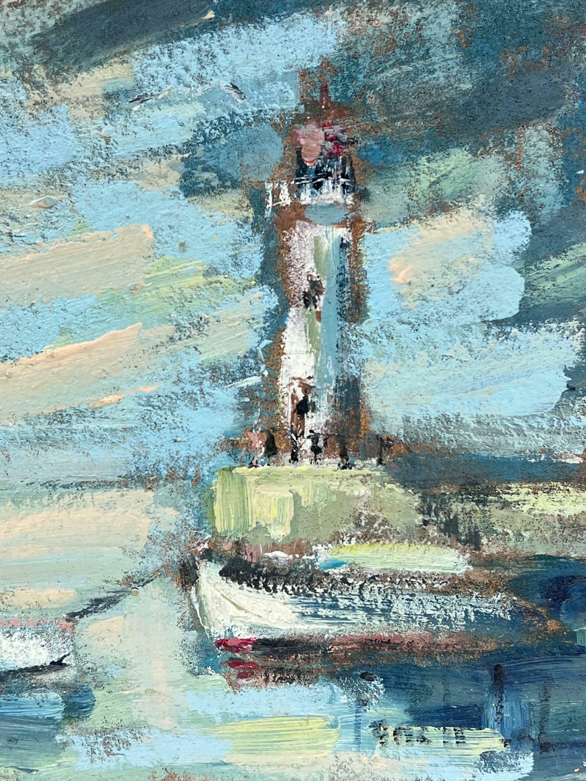Fanch Leltwin Lighthouses Standing Tall Over A Calm Blue Seascape With Boats At Anchor20th Century photo 626.0
