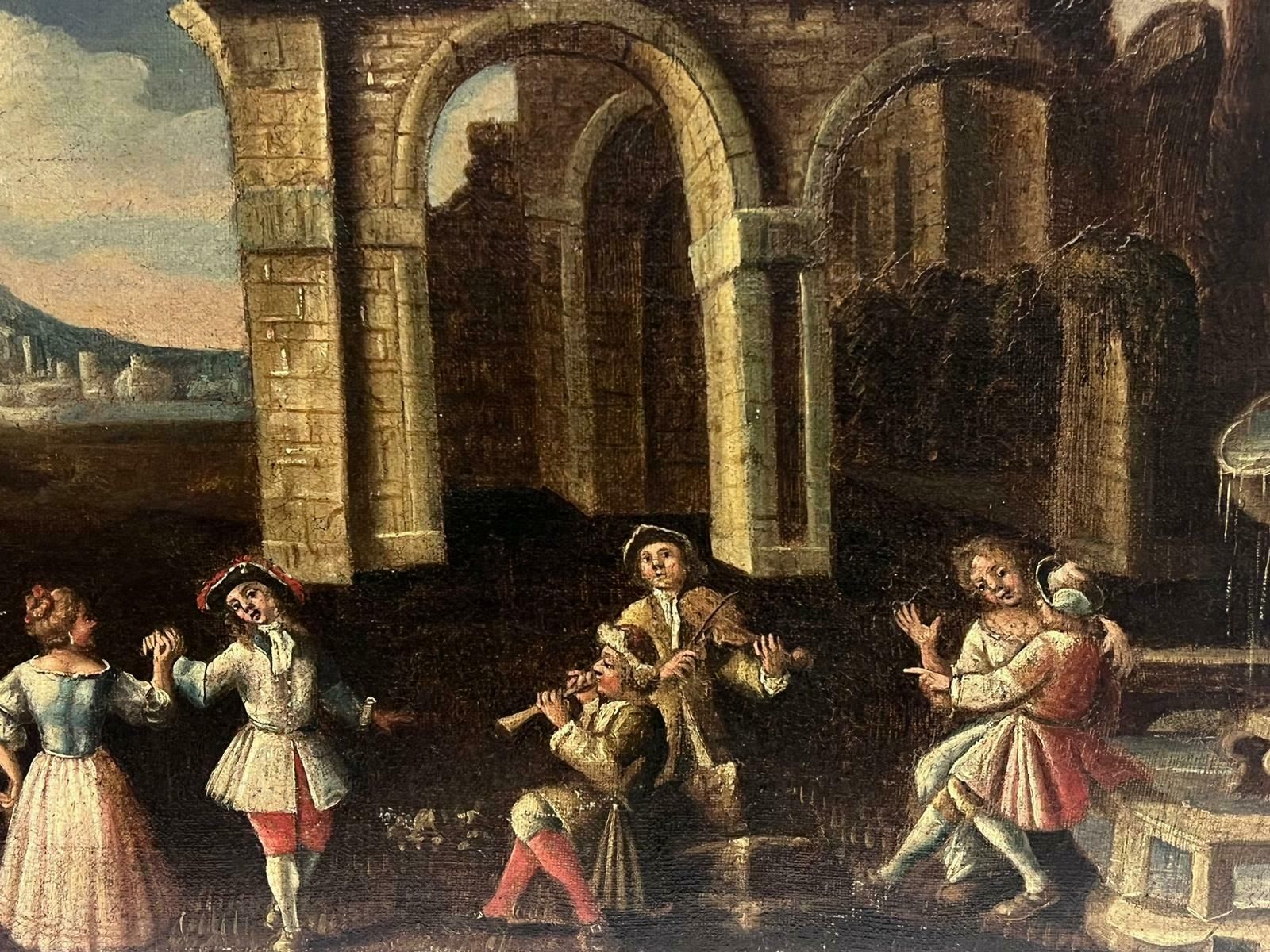 18th Century Italian Old Masterfigures Dancing Classical Ancient Ruins & Landscape Large Old Master Painting photo furniture