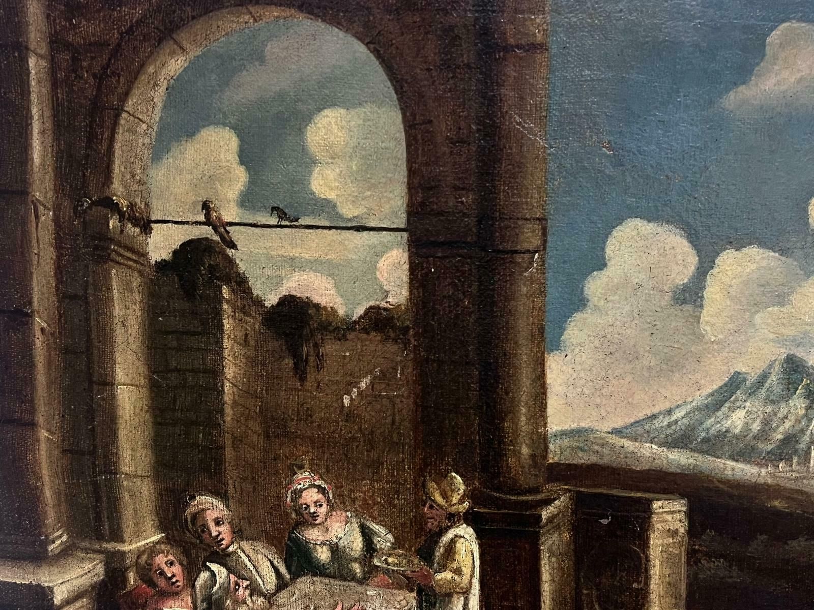 18th Century Italian Old Masterfigures Dancing Classical Ancient Ruins & Landscape Large Old Master Painting photo for sale
