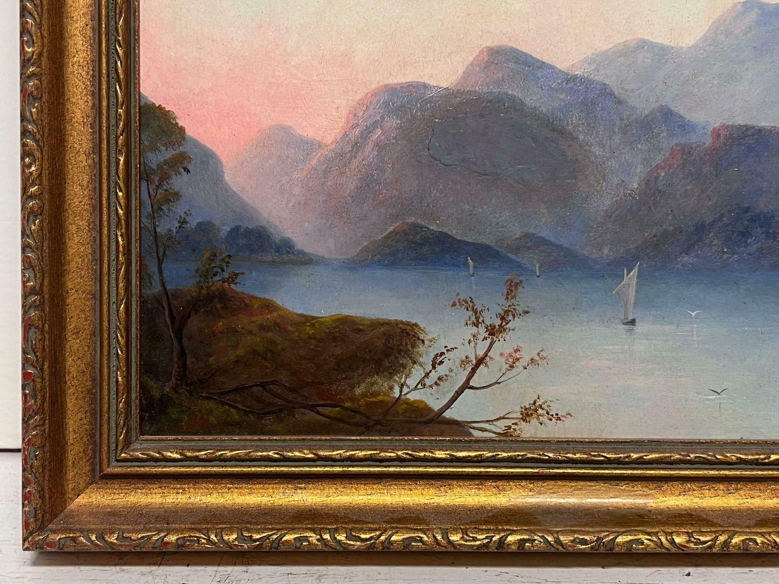 Unknownmid 19th Century Oil Sailing Boat On Scottish Loch Waters At Sunset Beautiful 1850 photo for sale