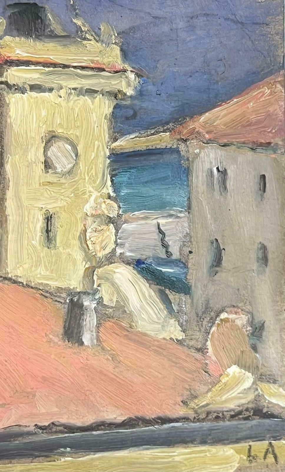 Louise Alix1940's French Impressionist Oil View Over South Of France Rooftops Sea View1940's photo furniture