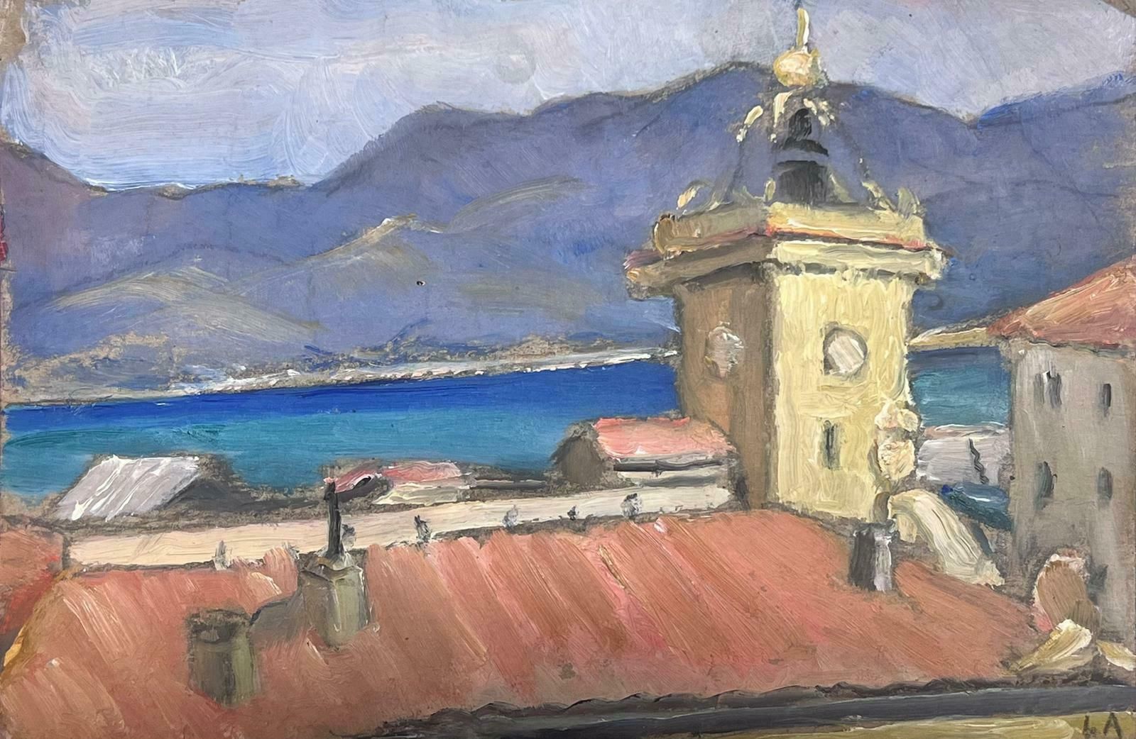 Louise Alix1940's French Impressionist Oil View Over South Of France Rooftops Sea View1940's photo Art