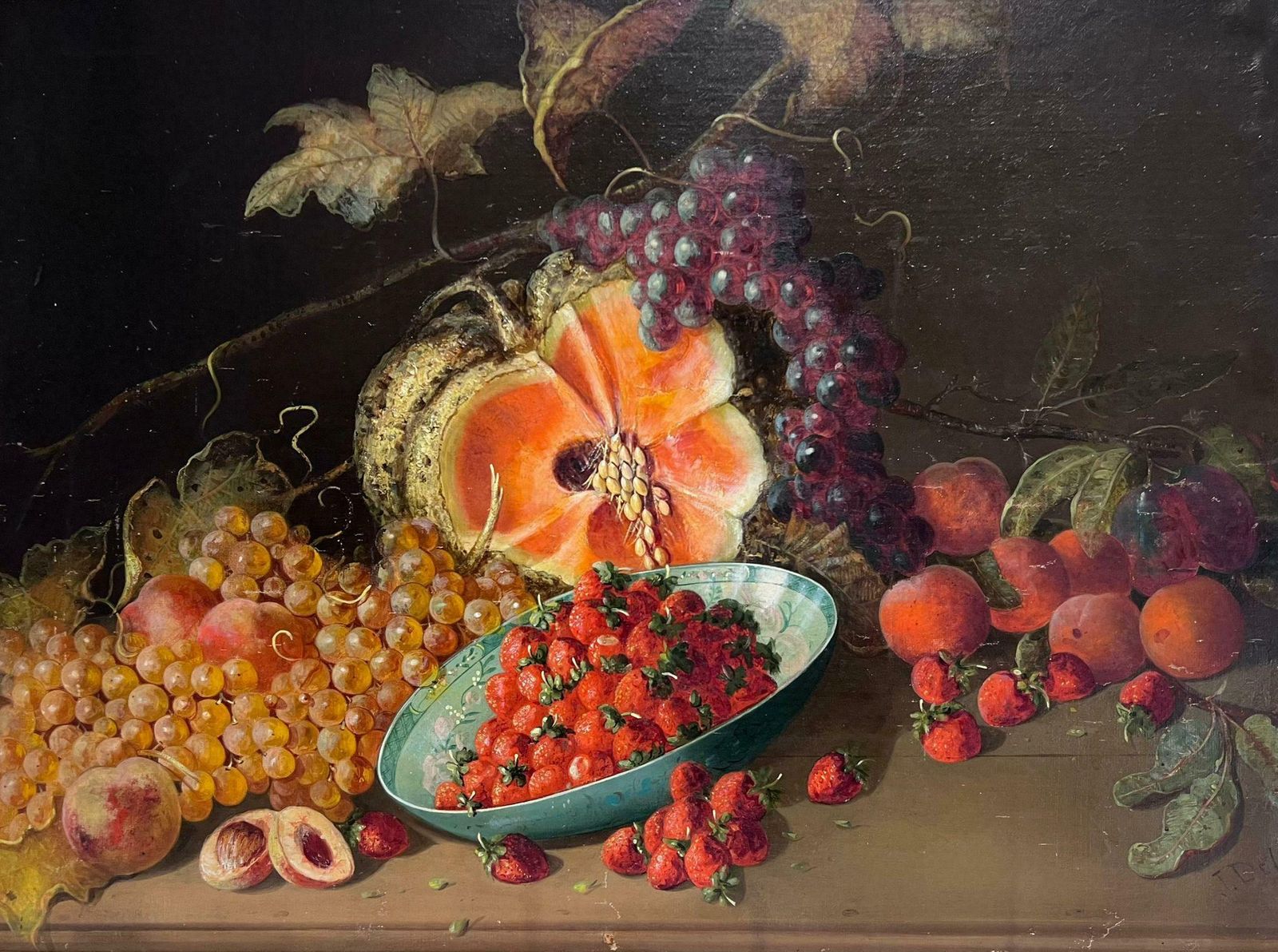French Schoolantique French Still Life Strawberry Bowl Abundant Still Life Of Fruit Interior