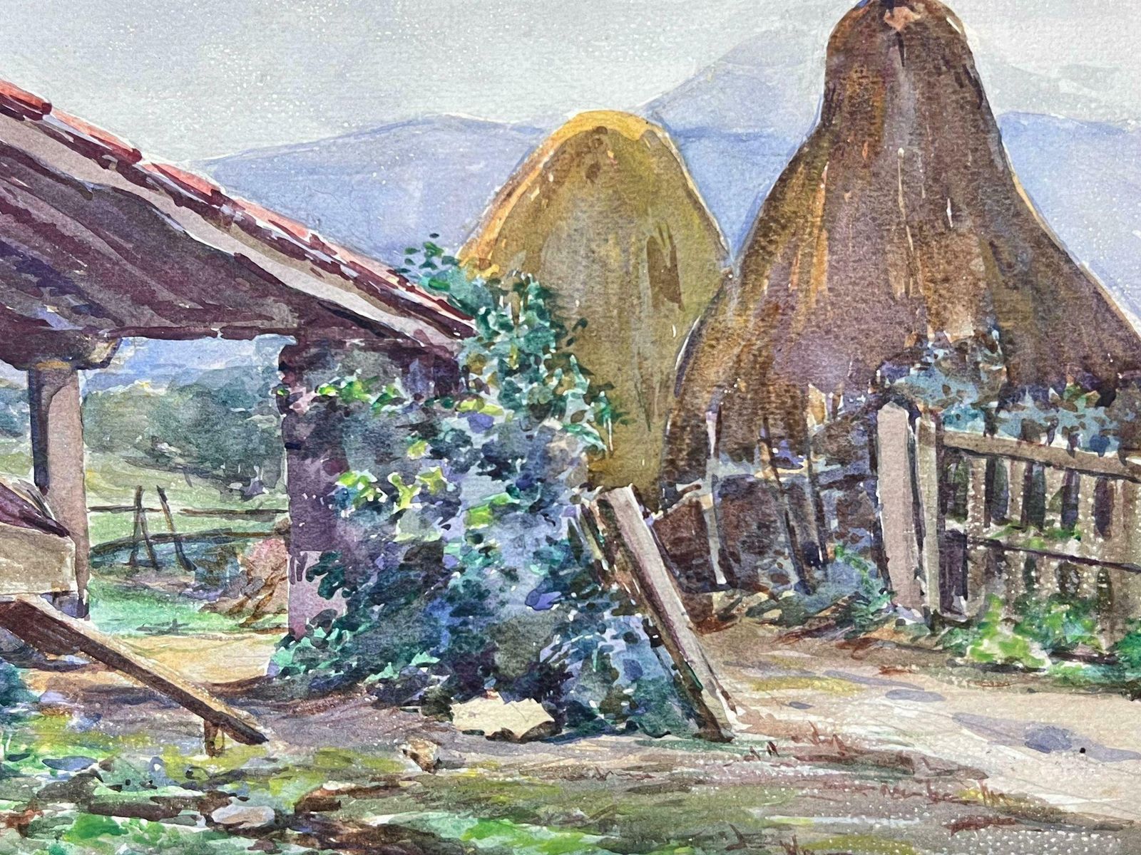 Louise Alix1930's French Impressionist Watercolour Back Yard Of The Farm Landscape1940's photo for sale