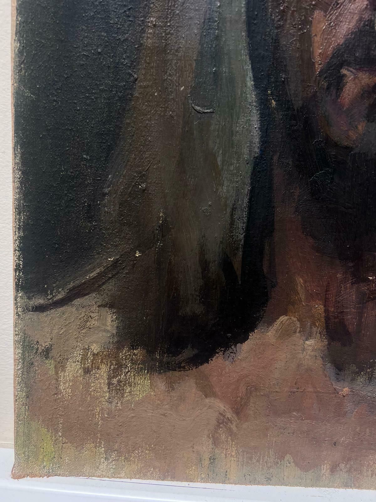 Louise Alix1930's French Oil Portrait Of A Long Grey Haired Man With Black Beard1940's photo for sale