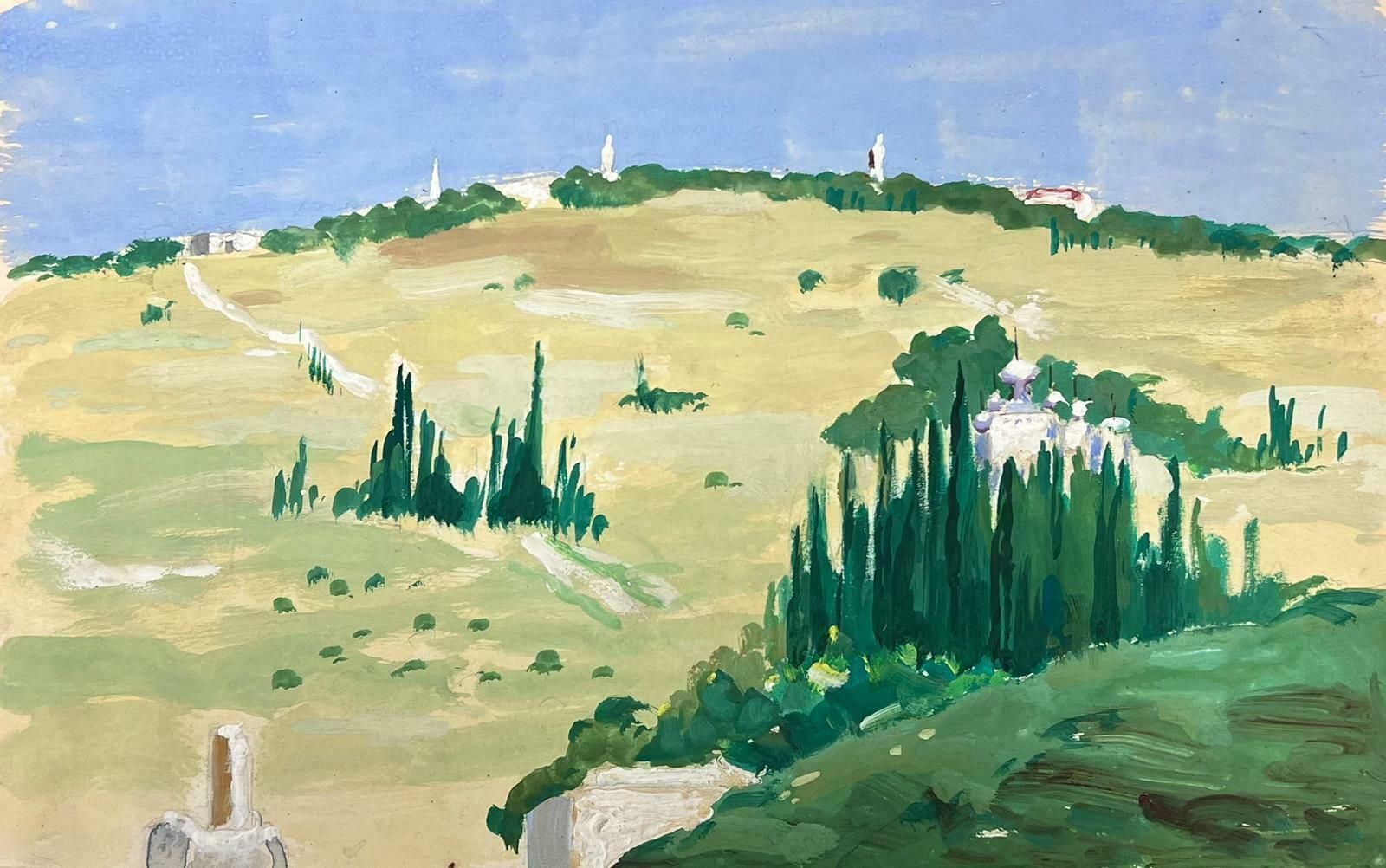 Louise Alix1930's French Impressionist Gouache Cyrus Tree's In Yellow Field Landscape1940's