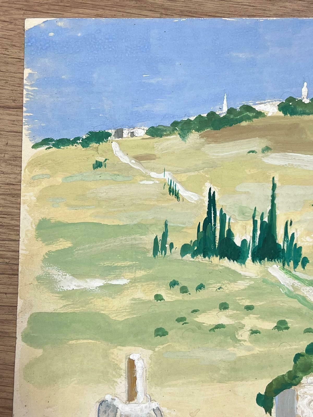 Louise Alix1930's French Impressionist Gouache Cyrus Tree's In Yellow Field Landscape1940's photo for sale