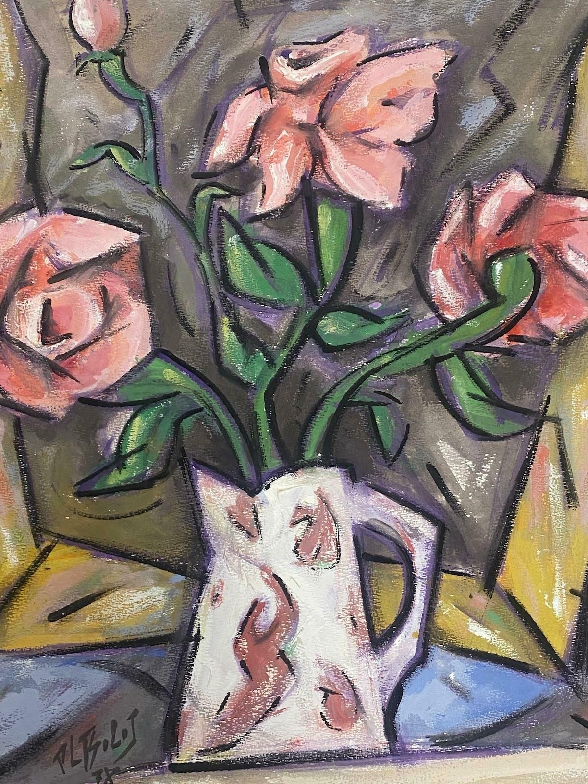 Paul Louis Bolot (French 1918 2003)20th Century French Modernist Gouache Painting Pink Roses In White Jug20th Century (1978) photo furniture